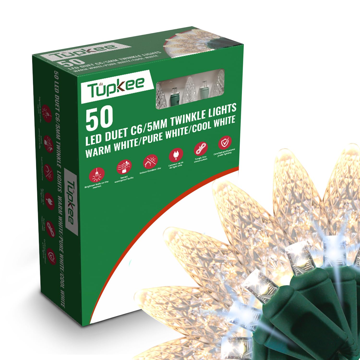 Tupkee Christmas LED Twinkle Lights, 24.5 ft, Champagne Bulbs, 8 of 50 Twinkle, Professional Grade Indoor Outdoor, Model TSD