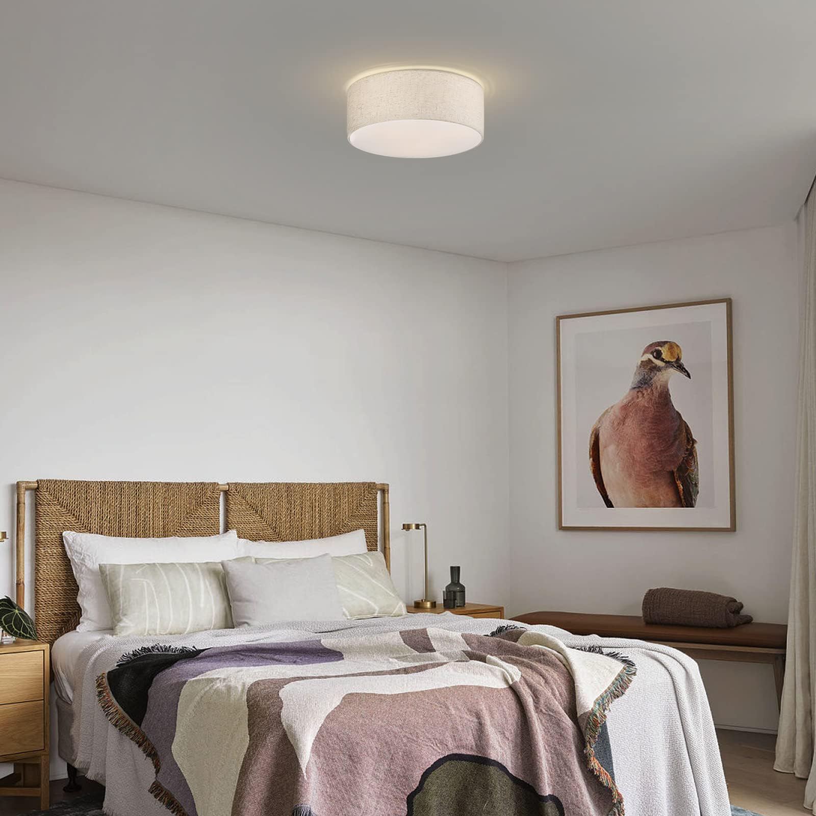 Galtlap 3-Light Ceiling Light Fixture, 13'' Drum Flush Mount Ceiling Light, Modern Close To Ceiling Lights With Fabric Linen Sha