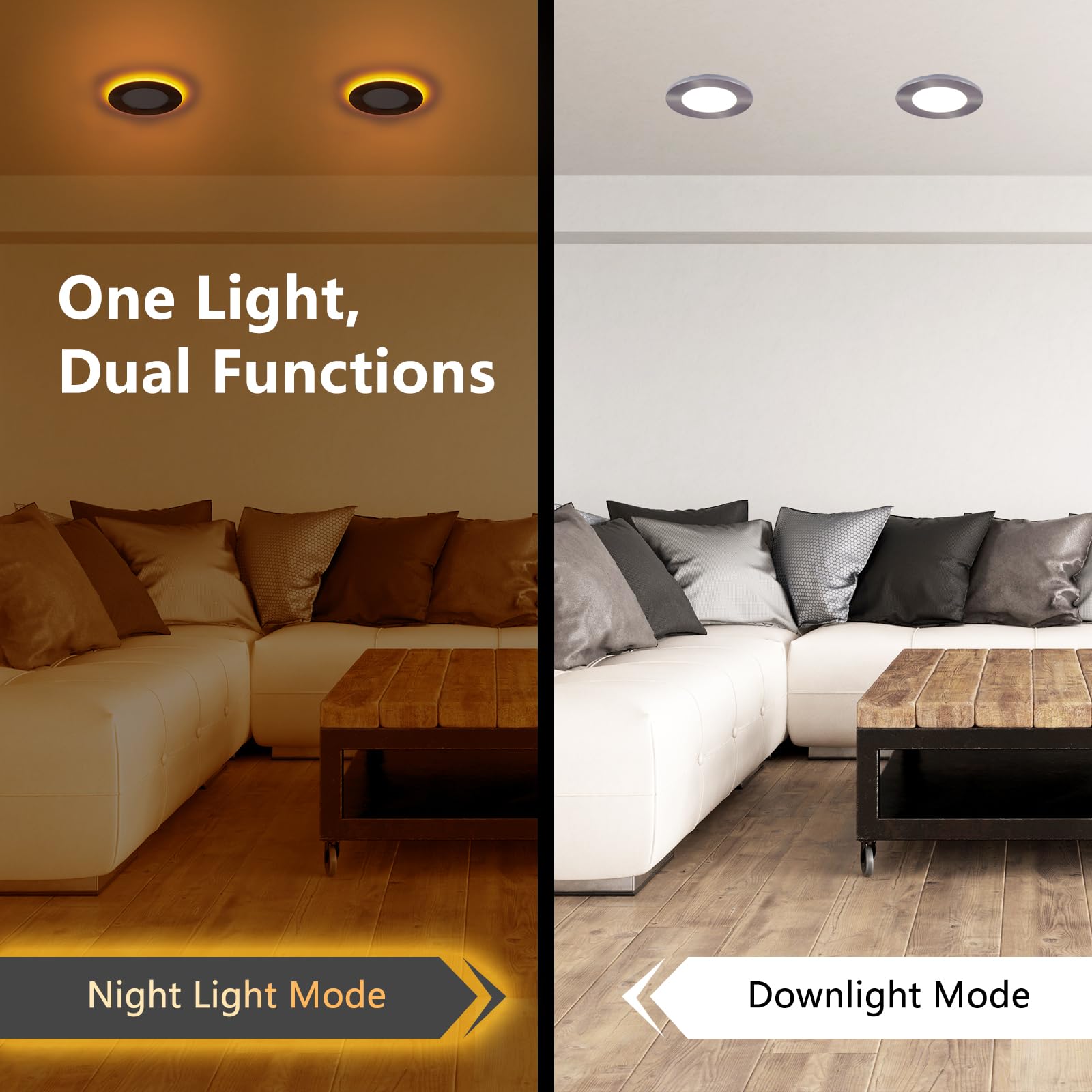 Cycevsun Brushed Nickel Recessed Lighting 6 Inch With Night Light 12 Pack, Canless Ultra Thin Wafer Downlight Outdoor Exterior S