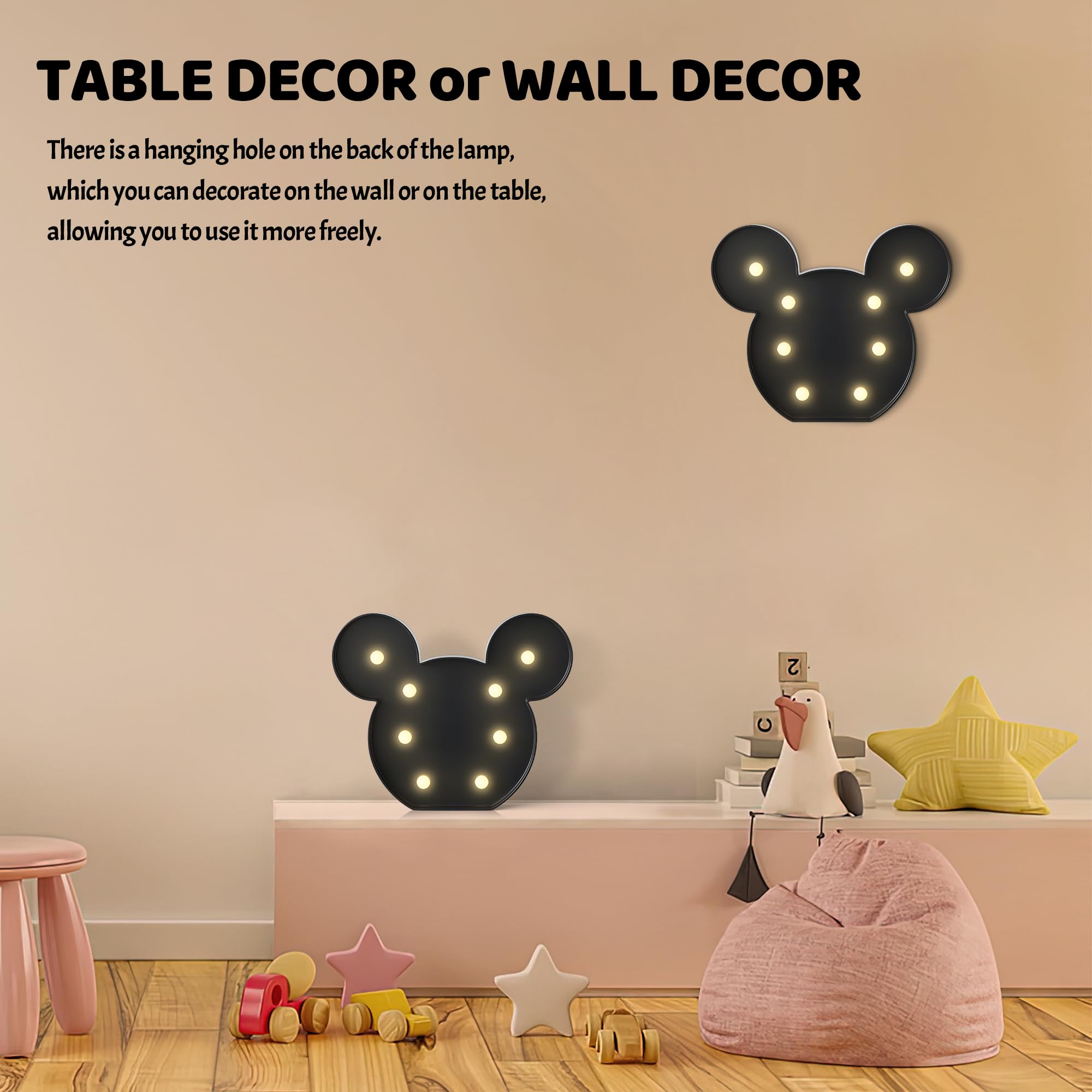 Ganrami Black Mouse Decor, Battery Powered Mouse Night Light For Kids, Mouse Birthday Decorations For Kids, Kids Room Decor For