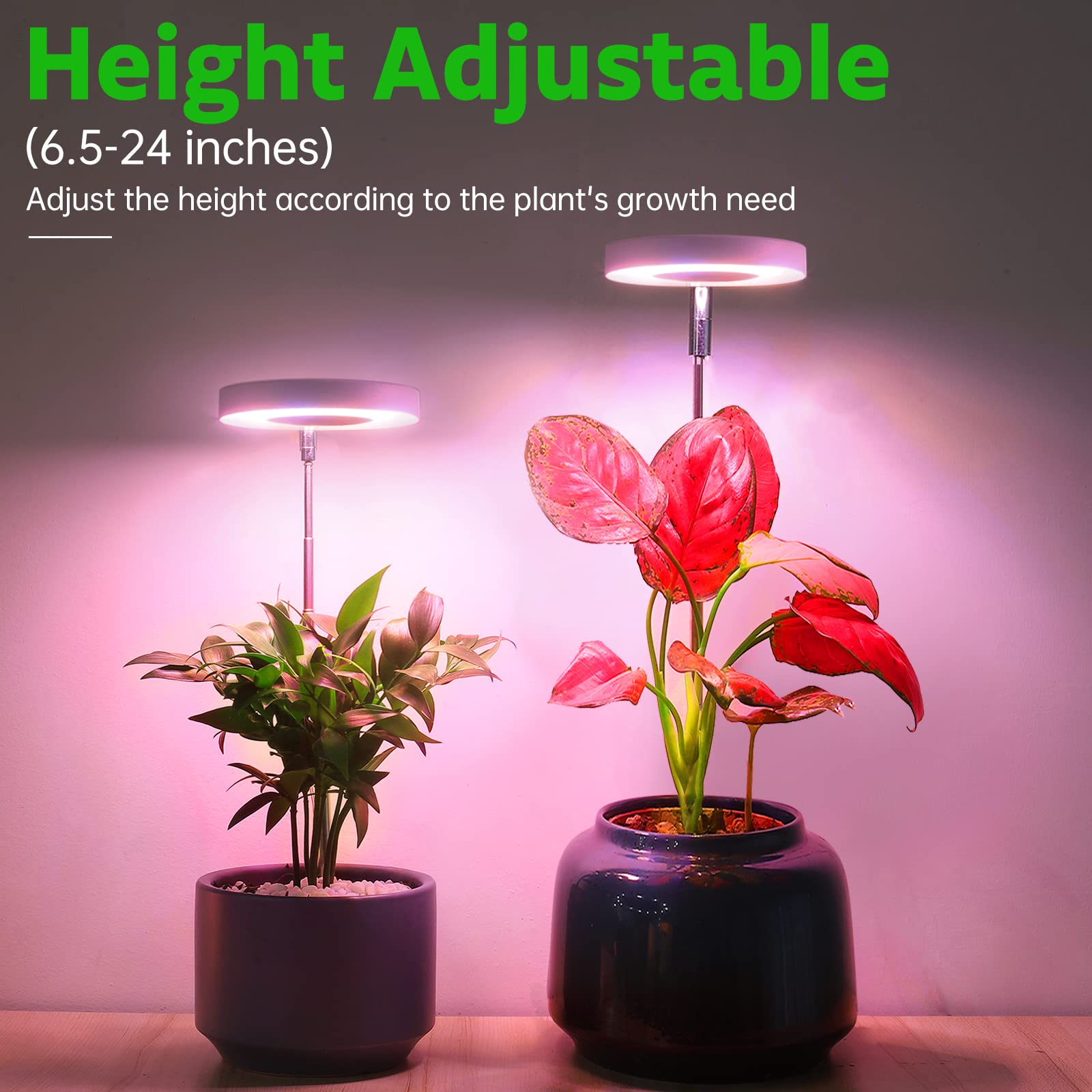 Grow Lights for Indoor Plants, Romsto LED Full Spectrum Plant Light Height Adjustable with 10 Dimmable Brightness, 8/12/16H On/O