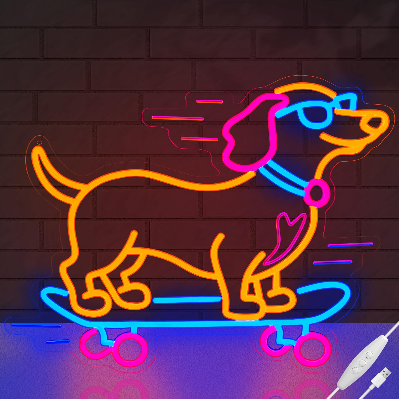 LMHSE Dachshund Skateboarding Neon Sign, Skateboard Dog Neon Signs for Wall Decor Cool LED Wall Art Decor, Dimmable Dog Lover Gi