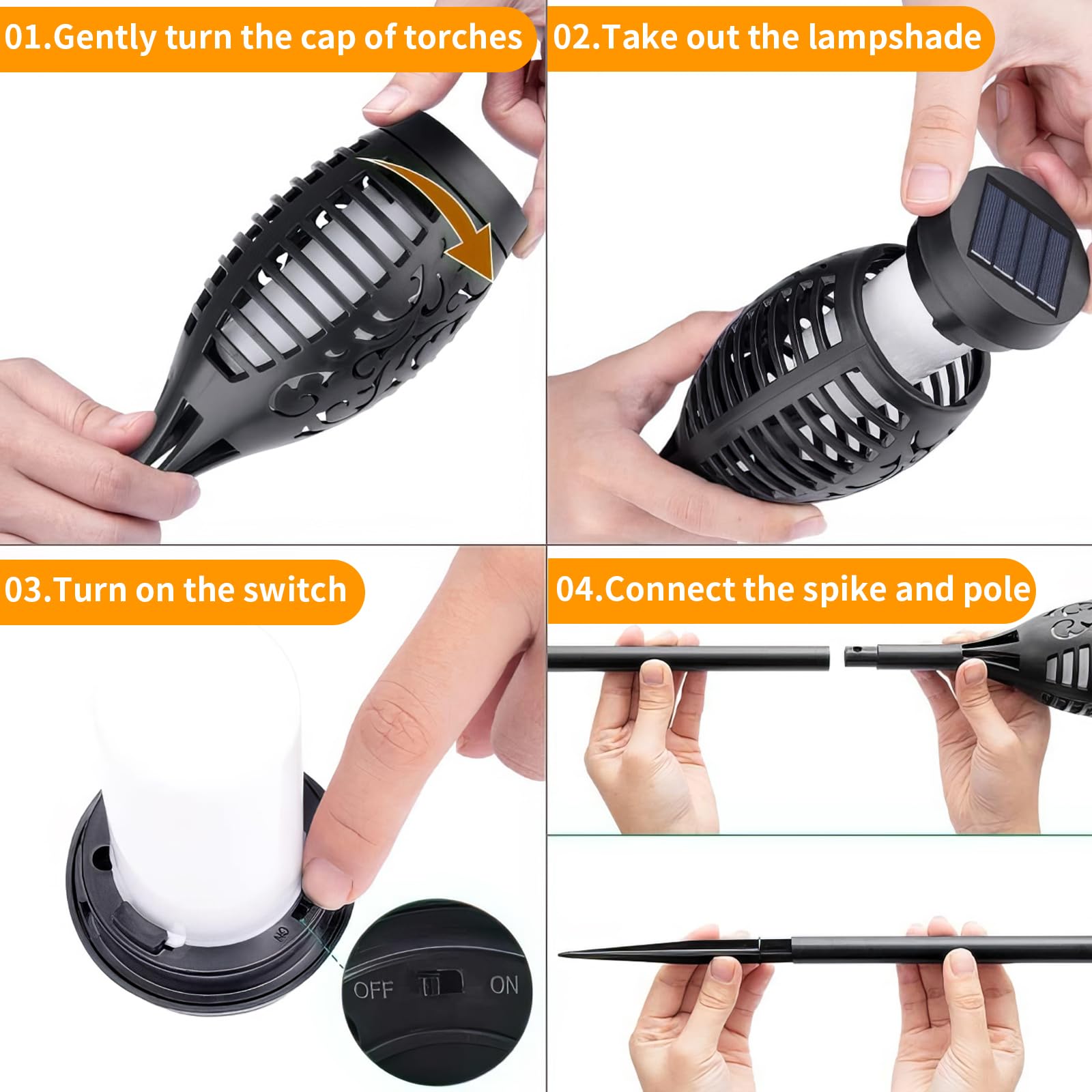 FAISHILAN 6-Pack Solar Flickering Flame Torches - Waterproof Solar Garden Lights, Outdoor Solar Lights for Yards, and Flame Torc