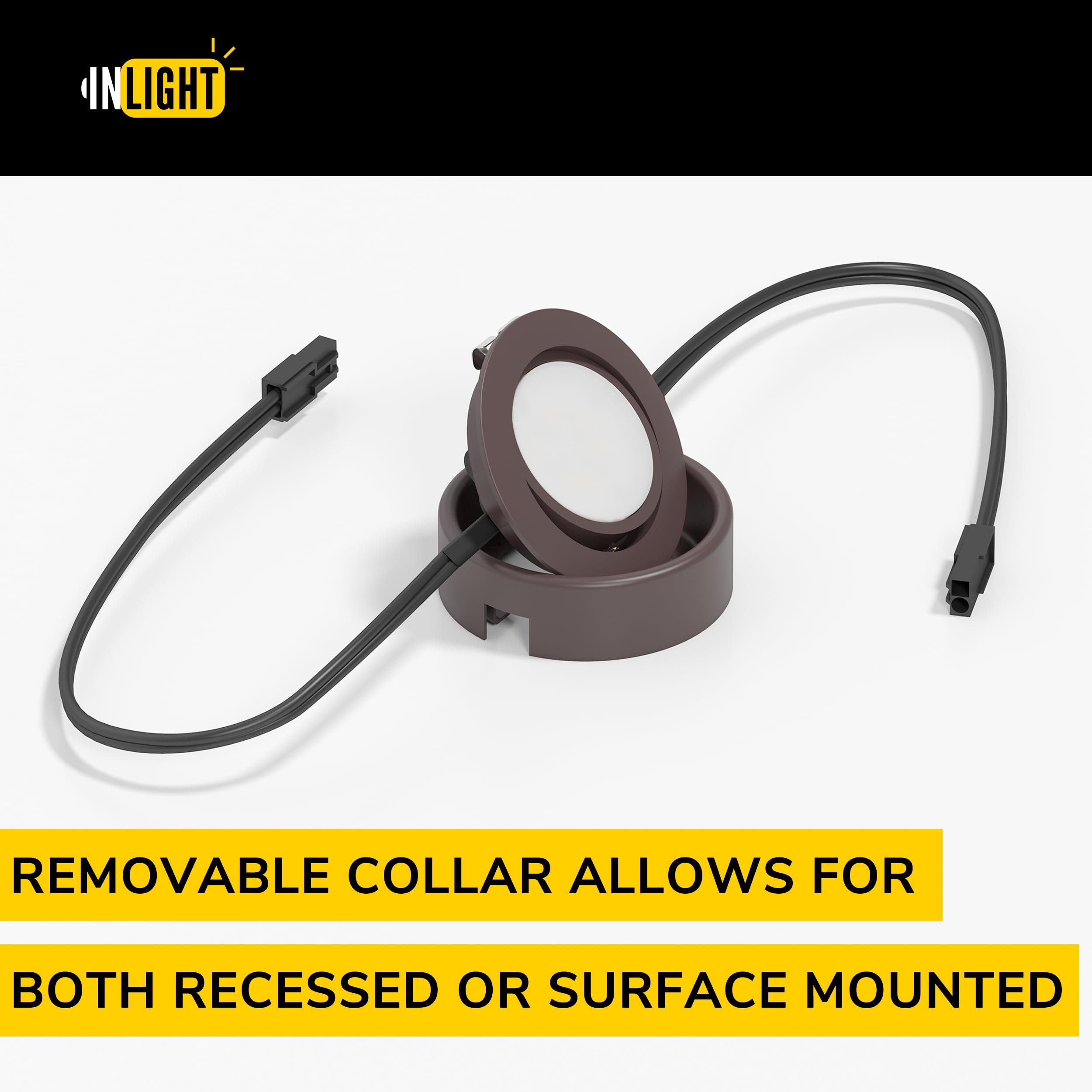 GETINLIGHT 2700K Dimmable LED Puck Lights Kit, 3 Bronze 2.75 Wide, Plug-in/Hardwired, Recessed/Surface Mounted, Set of