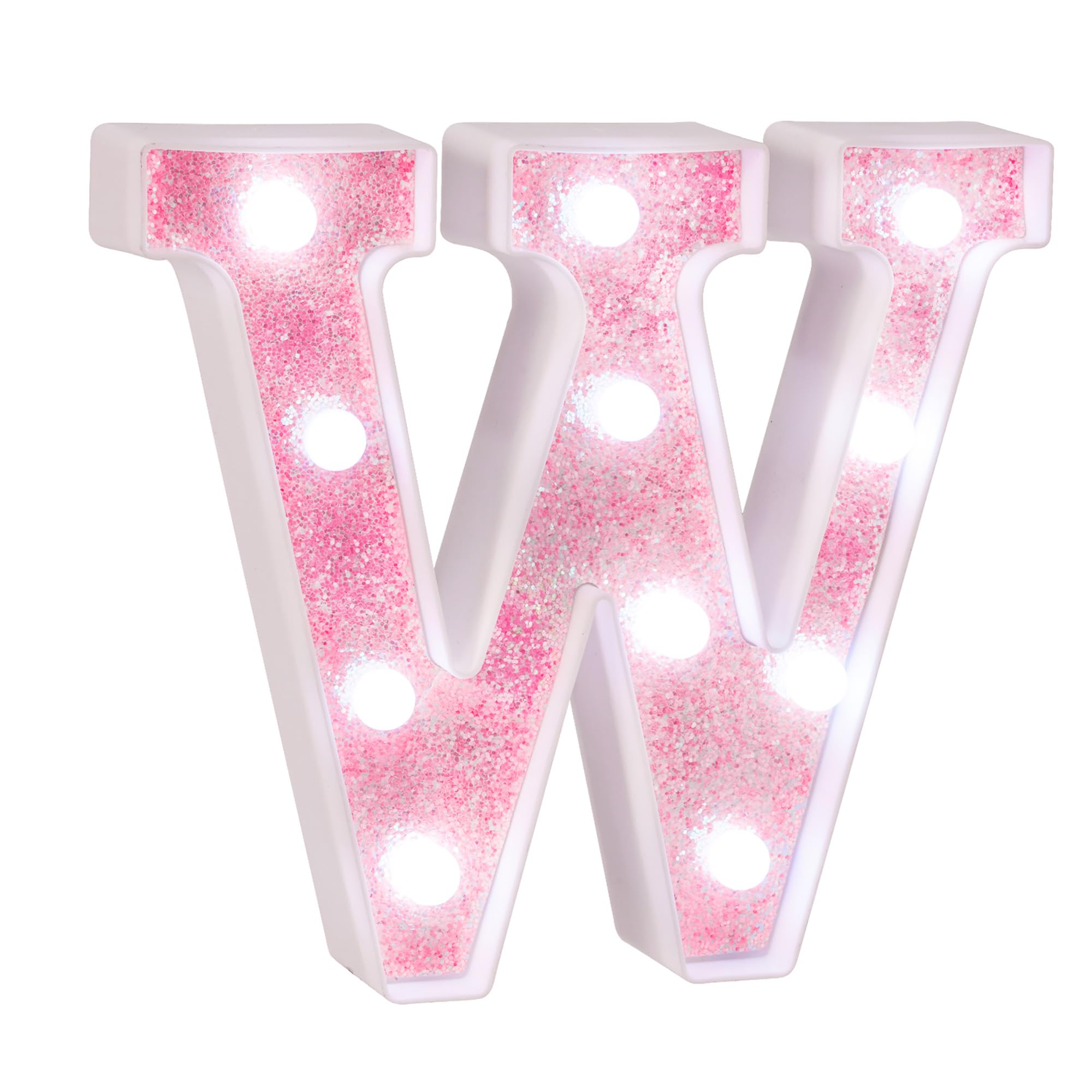 eufony LED Marquee Light Up Letter W, Glitter Pink, Battery-Powered, Cool White Lights, Wall & Table Decor