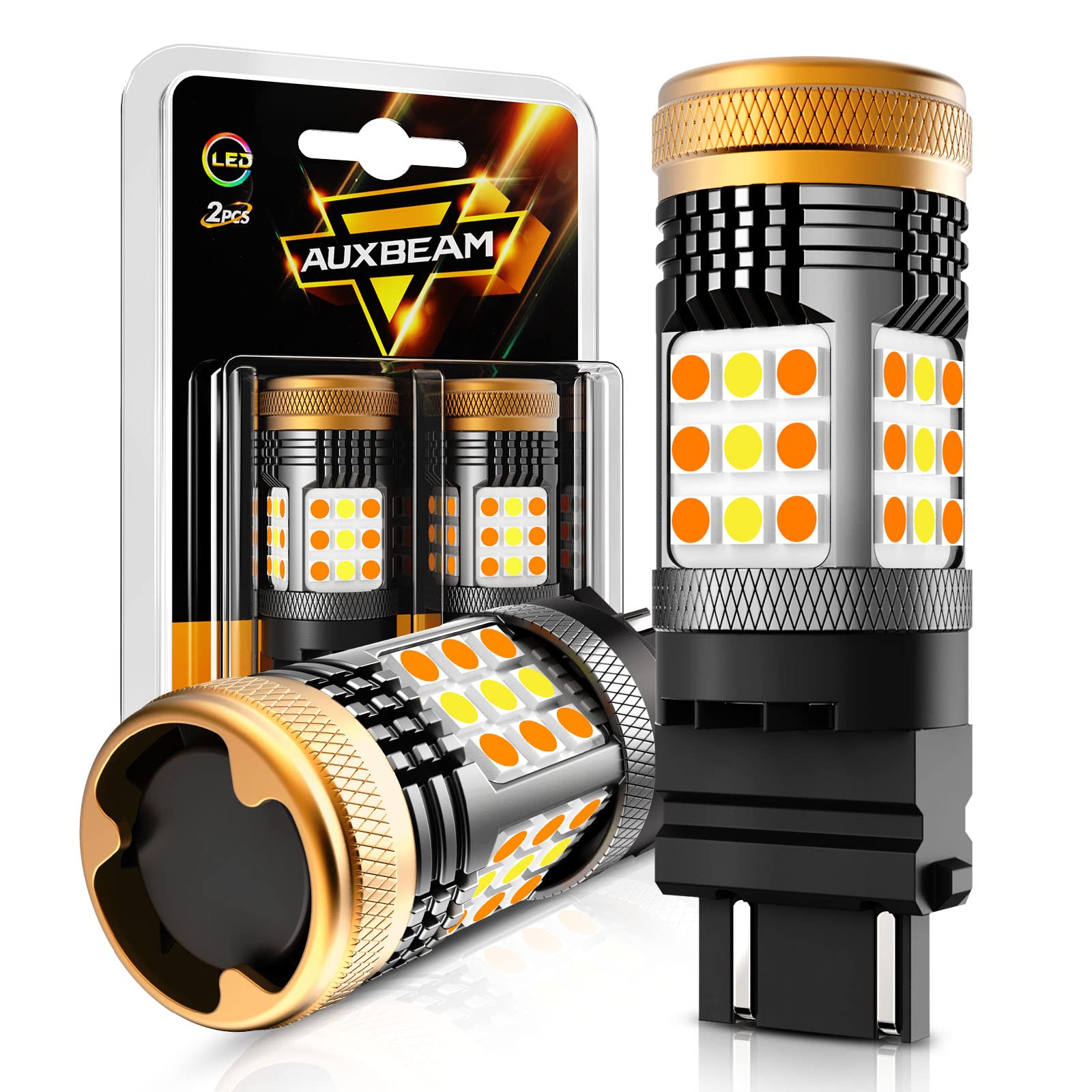 Auxbeam B21 Series 3157 Switchback LED Bulbs, Amber White, Built-in Resistor, CANBUS Error Free, Super Bright Turn Signal Light