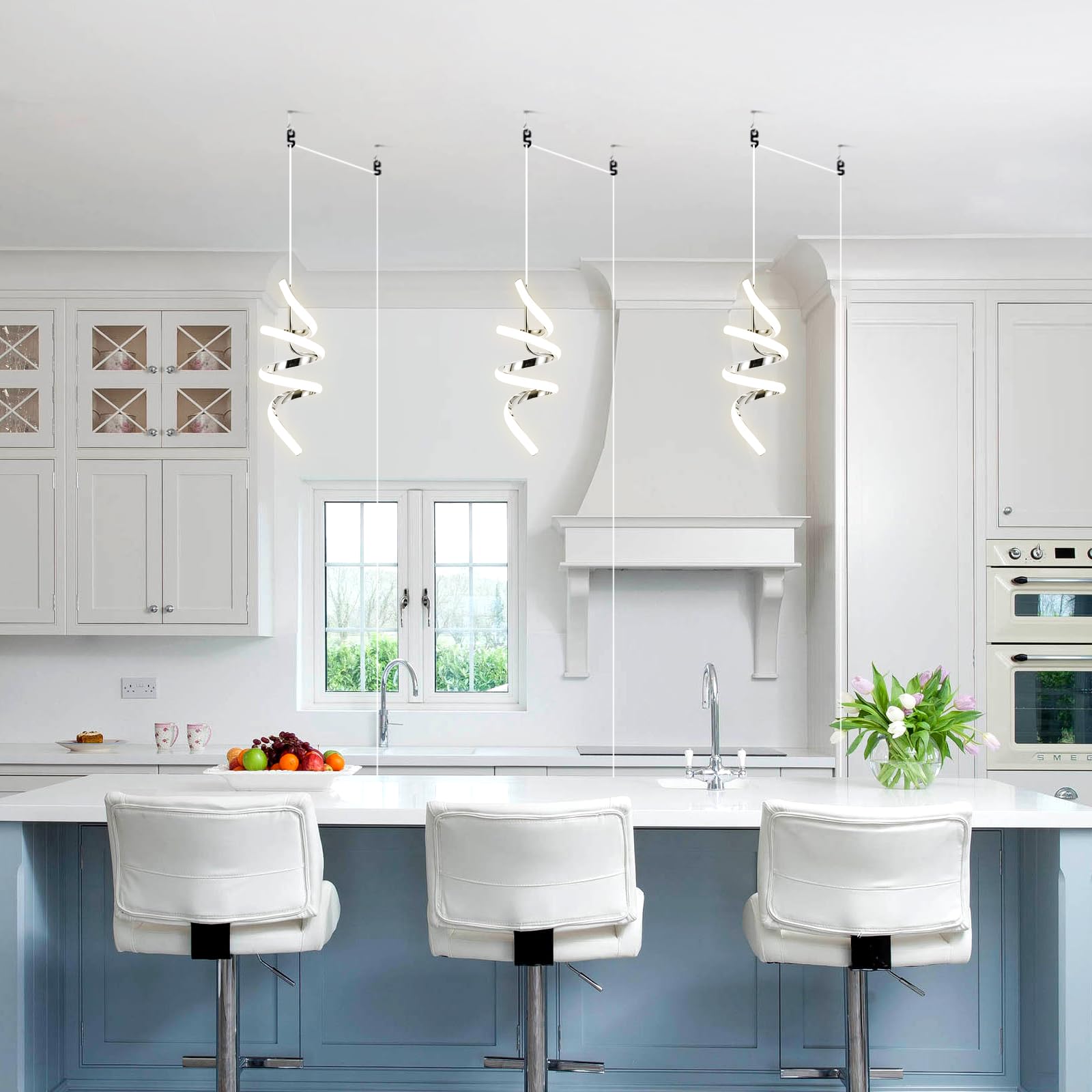 Sovinzert Modern Led Pendant Light Fixtures Pendant Lights Kitchen Island Lighting Adjustable Height Chrome Hanging Lamp