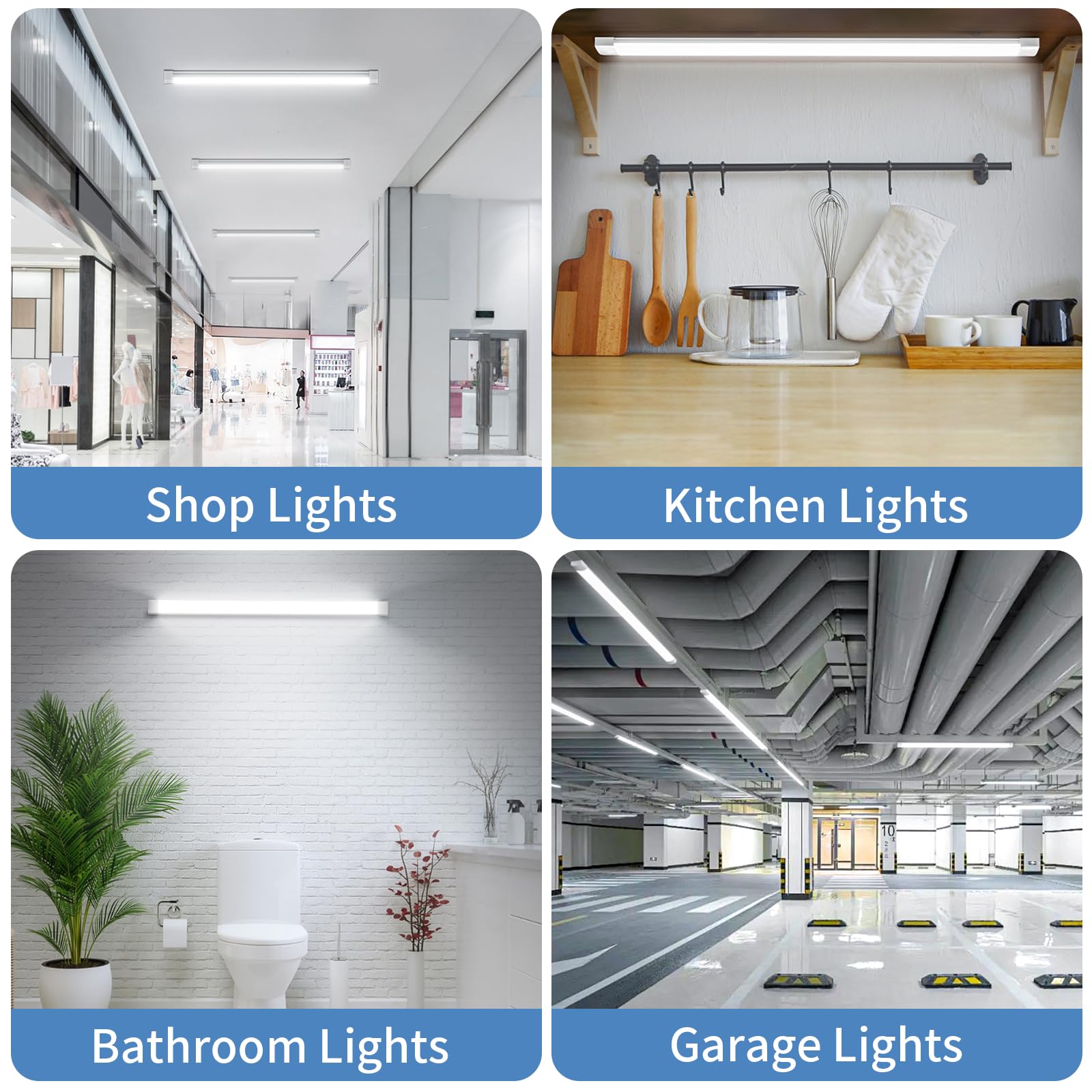 Airand LED Shop Lights Fixture, Waterproof 4FT, 2PCS, 5000K, Under Cabinet Lighting, White, Plastic