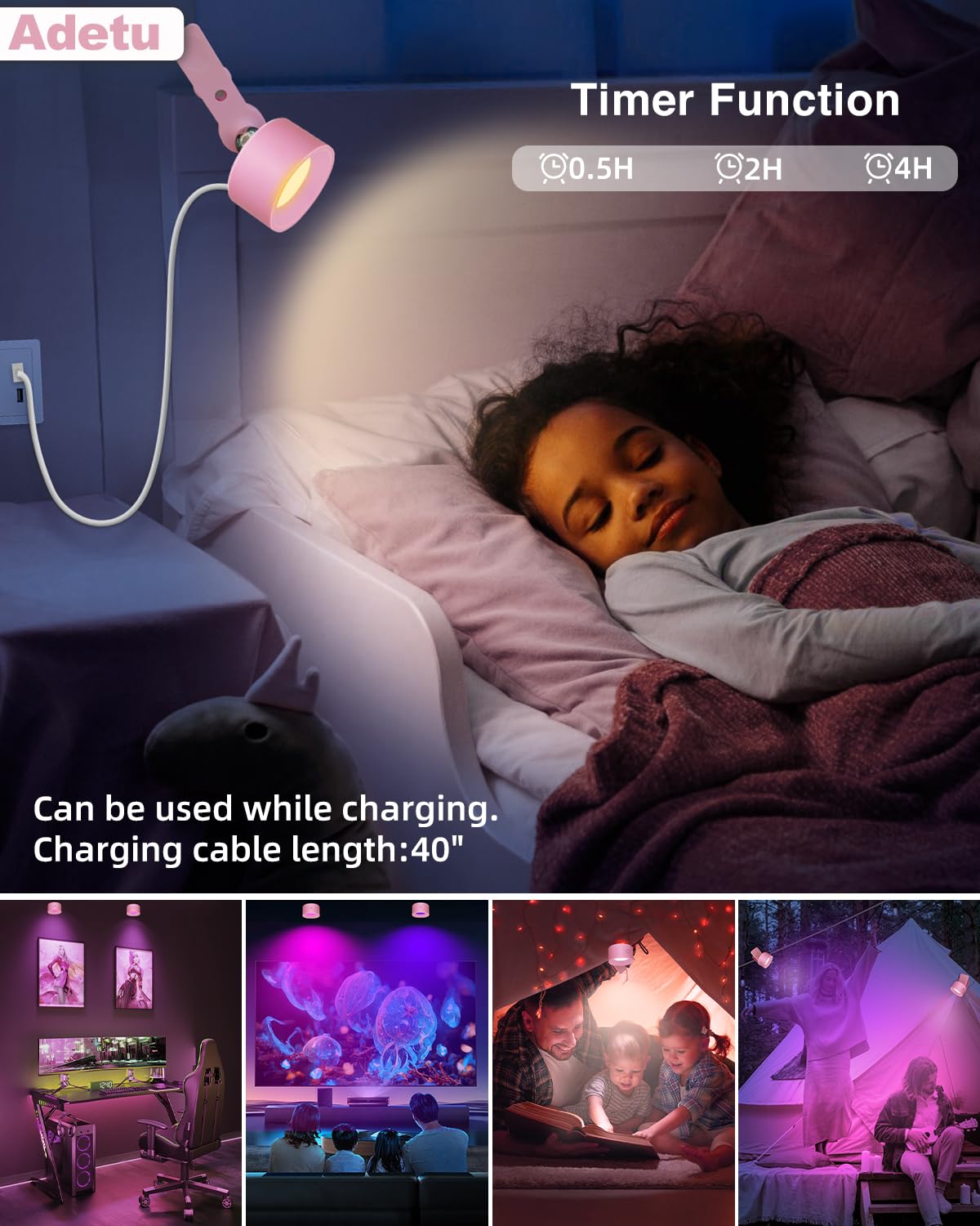 Adetu Led Wall Mounted Lights, Usb Rechargeable Wall Sconces Lamp, 3 Color Temps & Remote, Magnetic Clamp Light 360 Rotation Dim