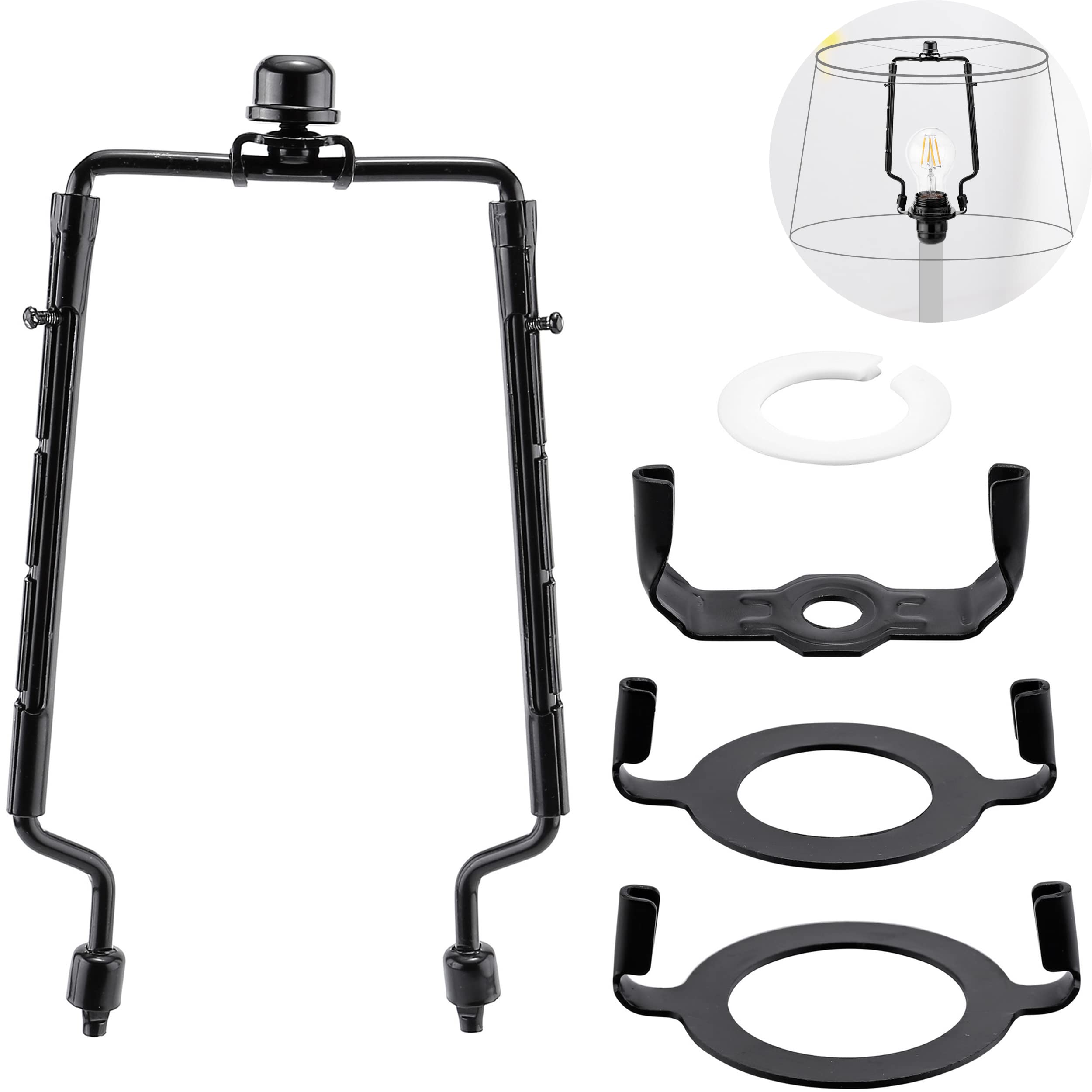 Mornajina 7 8 9 10 Inch Lamp Shade Harp Holder, Adjustable Lamp Harps And Finals, Fit Both Standard Lamp Rod And E26 E27 Light B