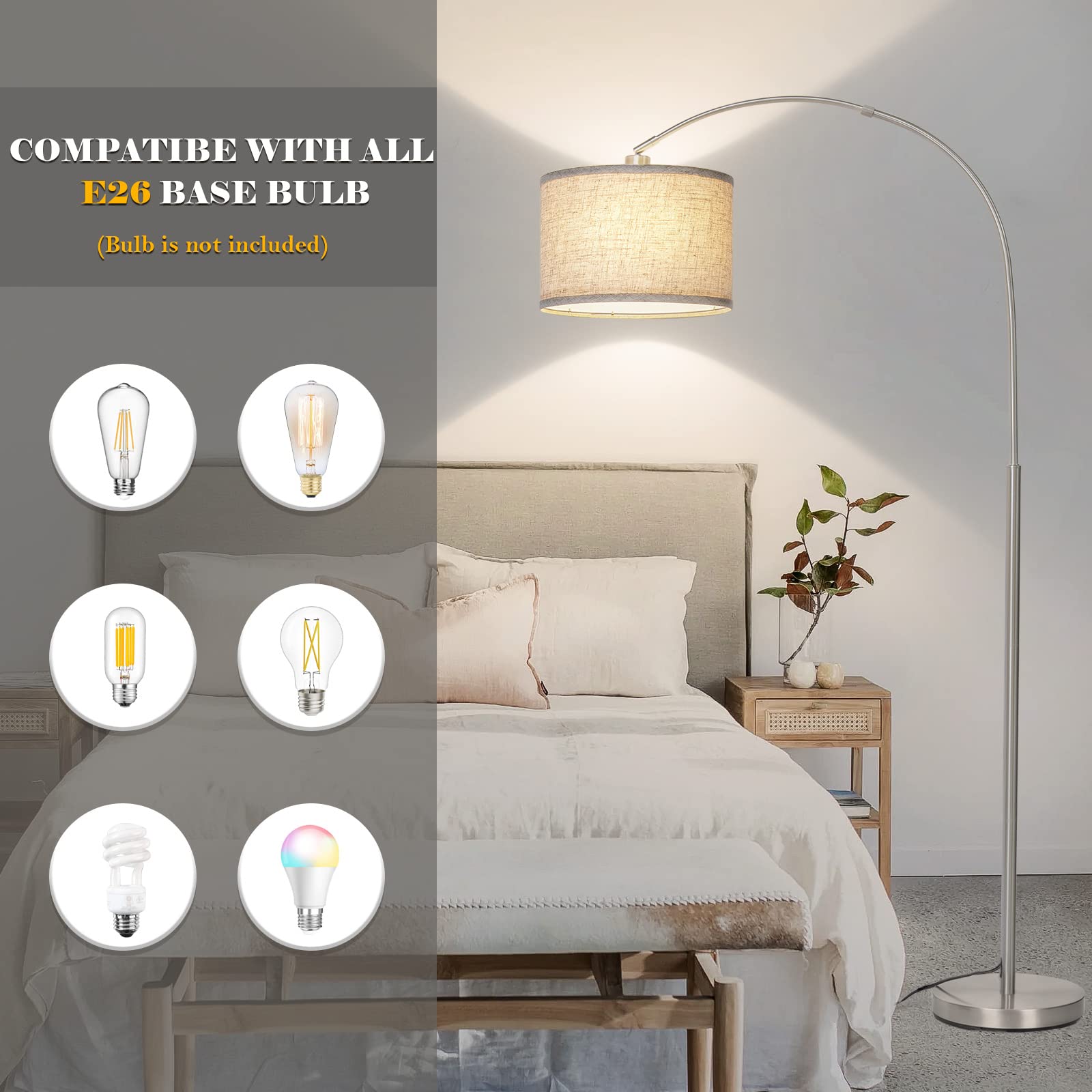 Arc Floor Lamp, Modern Floor Lamp For Living Room With Adjustable Head, Tall Pole Lamp With On/Off Pedal Switch, Over Couch Arch