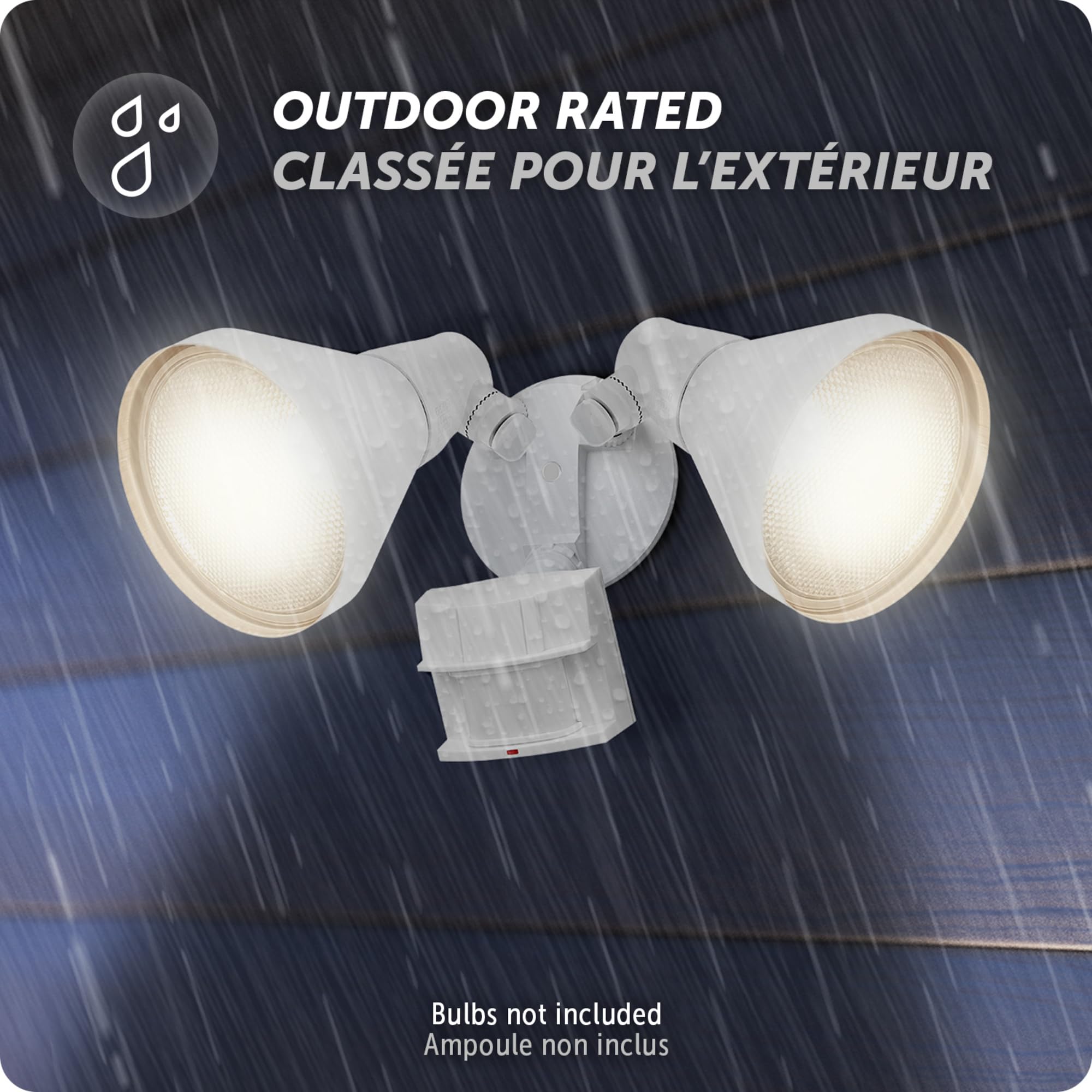 Globe Electric 180-Degree 240 W Twin Head White Hardwired Motion Sensor Security Flood Light, Motionbright, Spotlight, Outdoor,