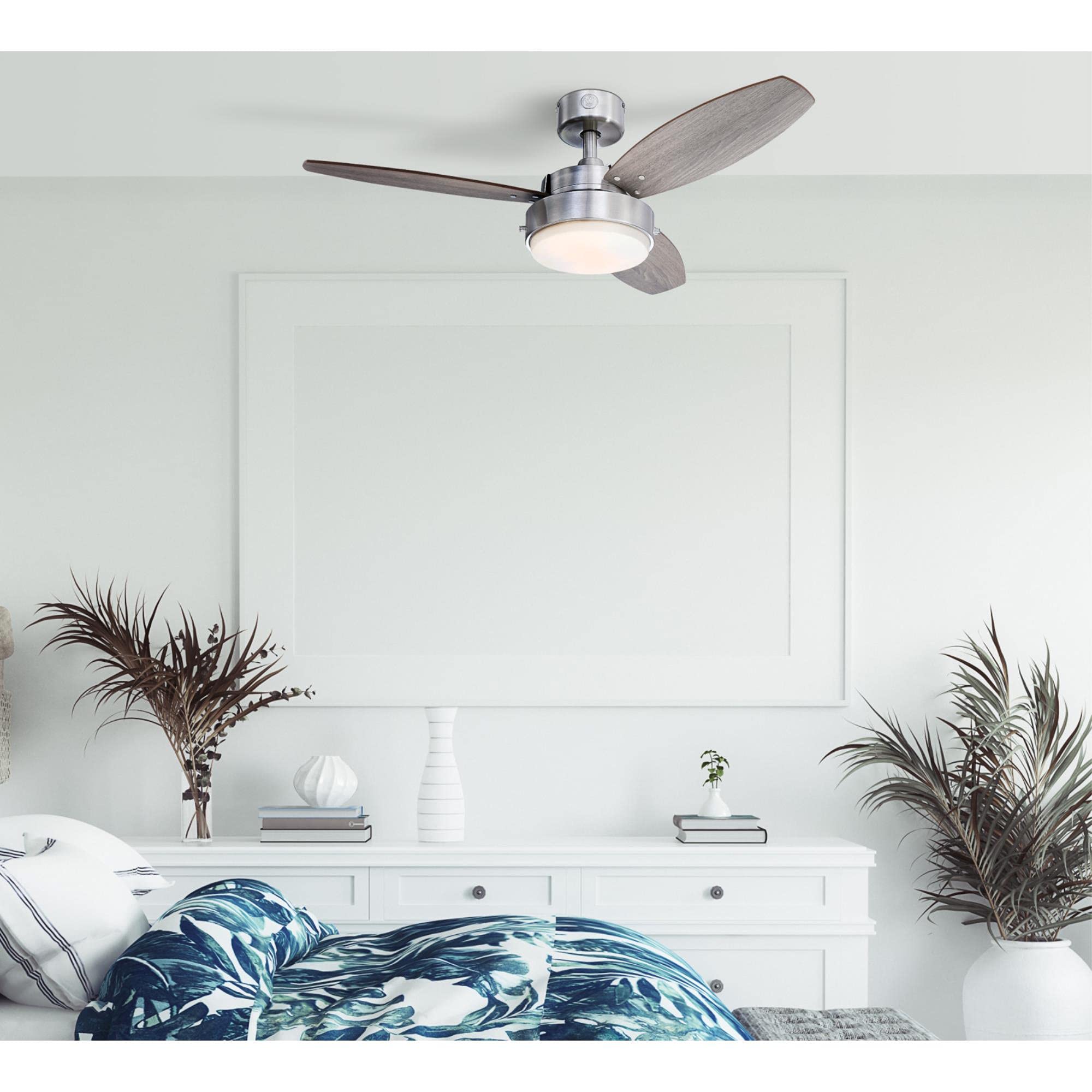 Westinghouse Lighting 7305100 Alloy, Modern Led Ceiling Fan With Light, 42 Inch, Brushed Nickel Finish, Opal Frosted Glass