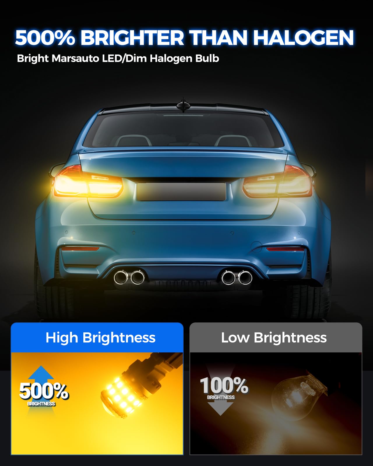 Marsauto 3157 LED Light Bulbs, Amber Yellow, 27-SMD, Projector, Pack of 2, 500% Brighter Turn Signal Parking Marker