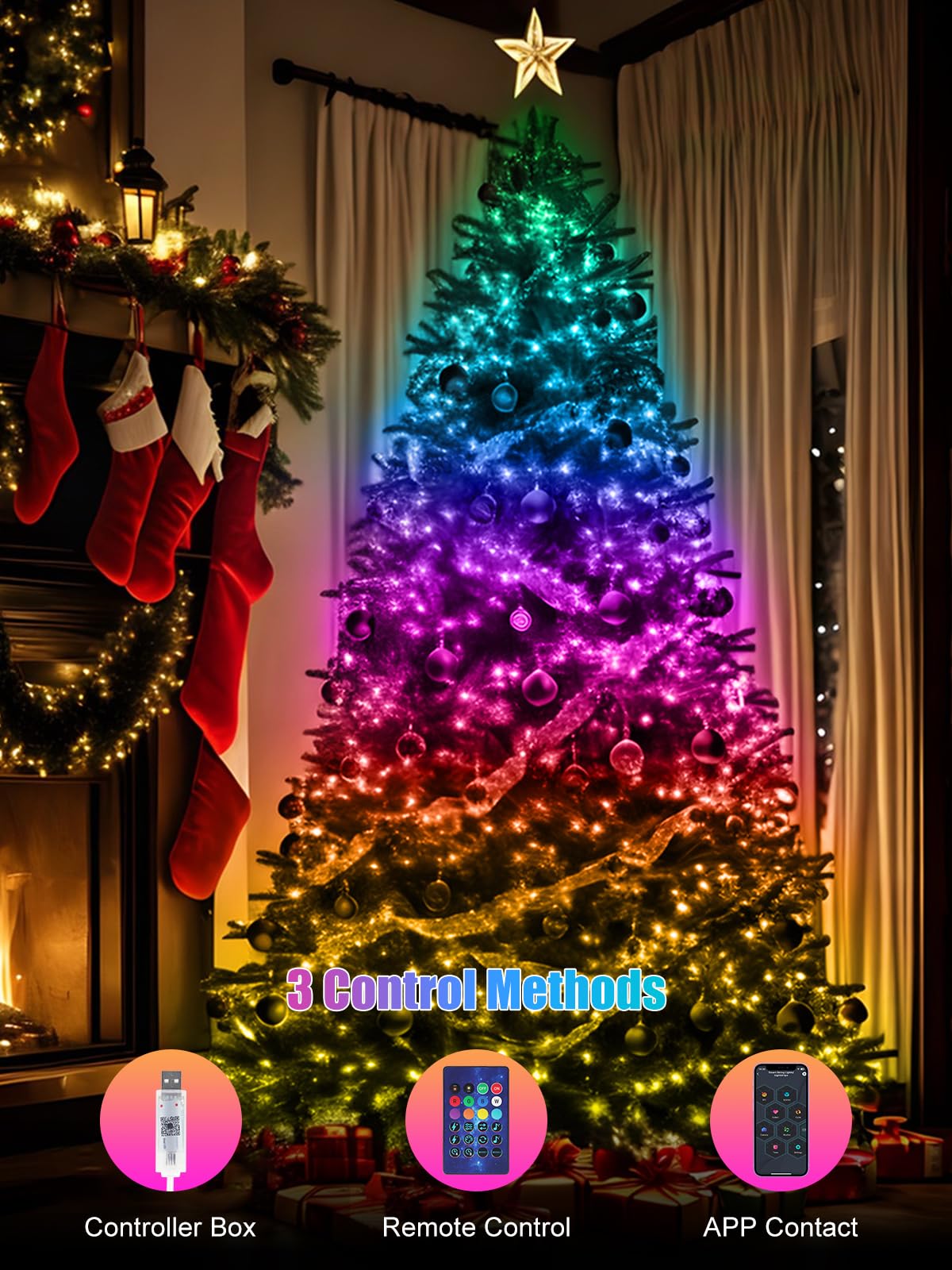 Electight 66FT Fairy Lights, 200 LEDs Multicolor, Smart IC, Music Sync, IP65 Waterproof, Model USSLA2-20M-N