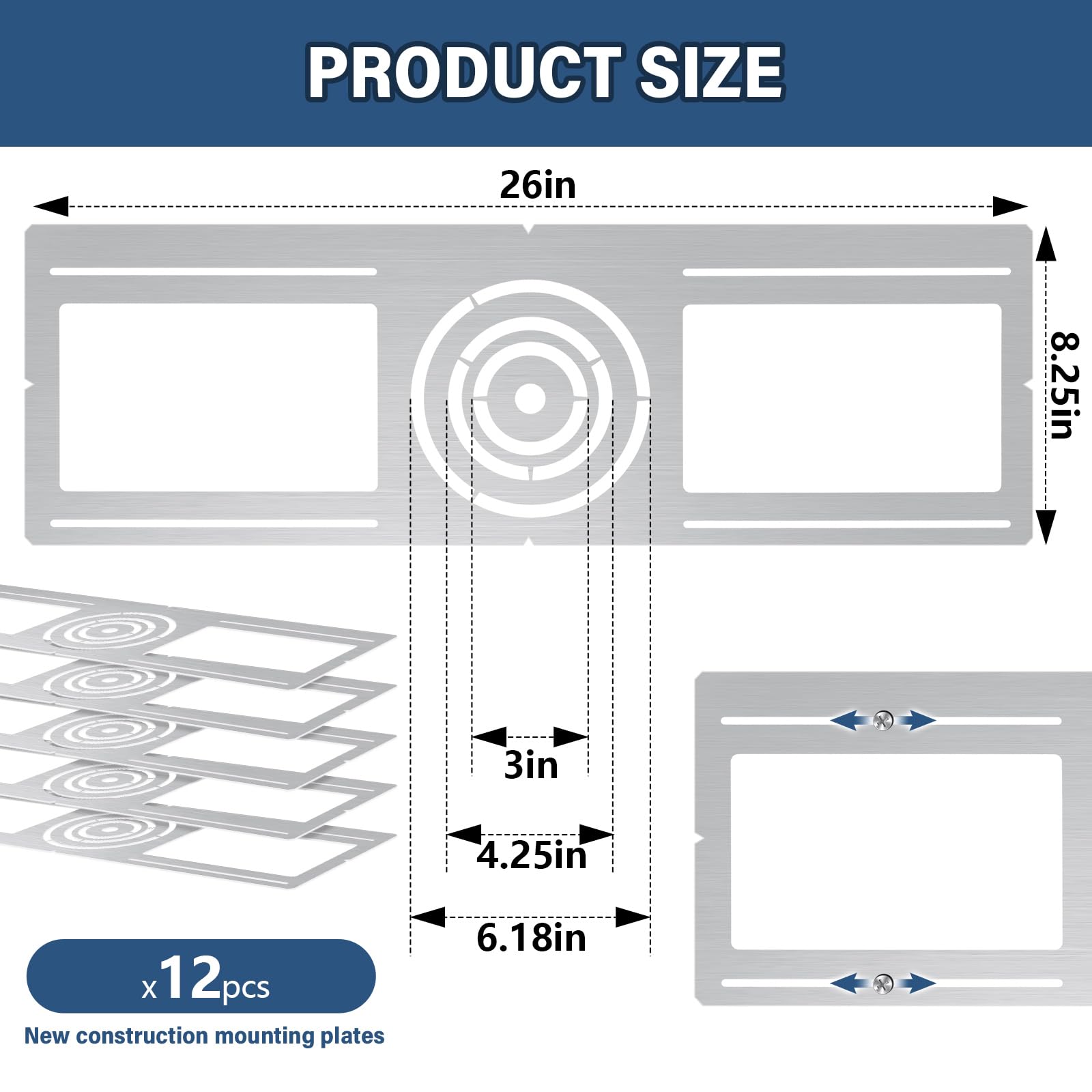 Tellegloww 12 Pcs New Construction Mounting Plate 3/4/6 Inch Led Recessed Lighting Kits Shallow Recessed Lighting Housing Flat S