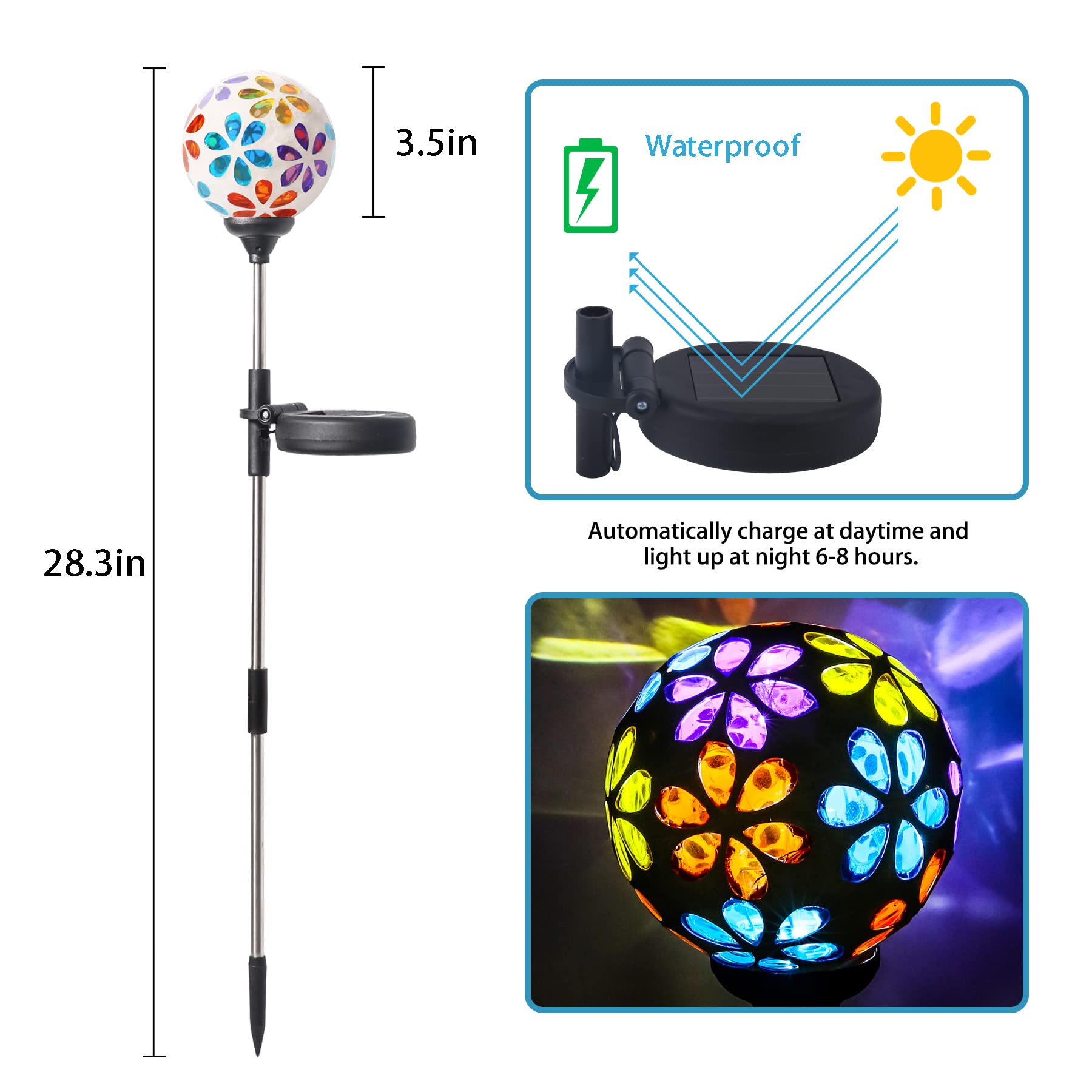 WNP Outdoor Solar Stake Light, Waterproof Colorful Glow Flower Ball, Garden Decoration, Multicolor