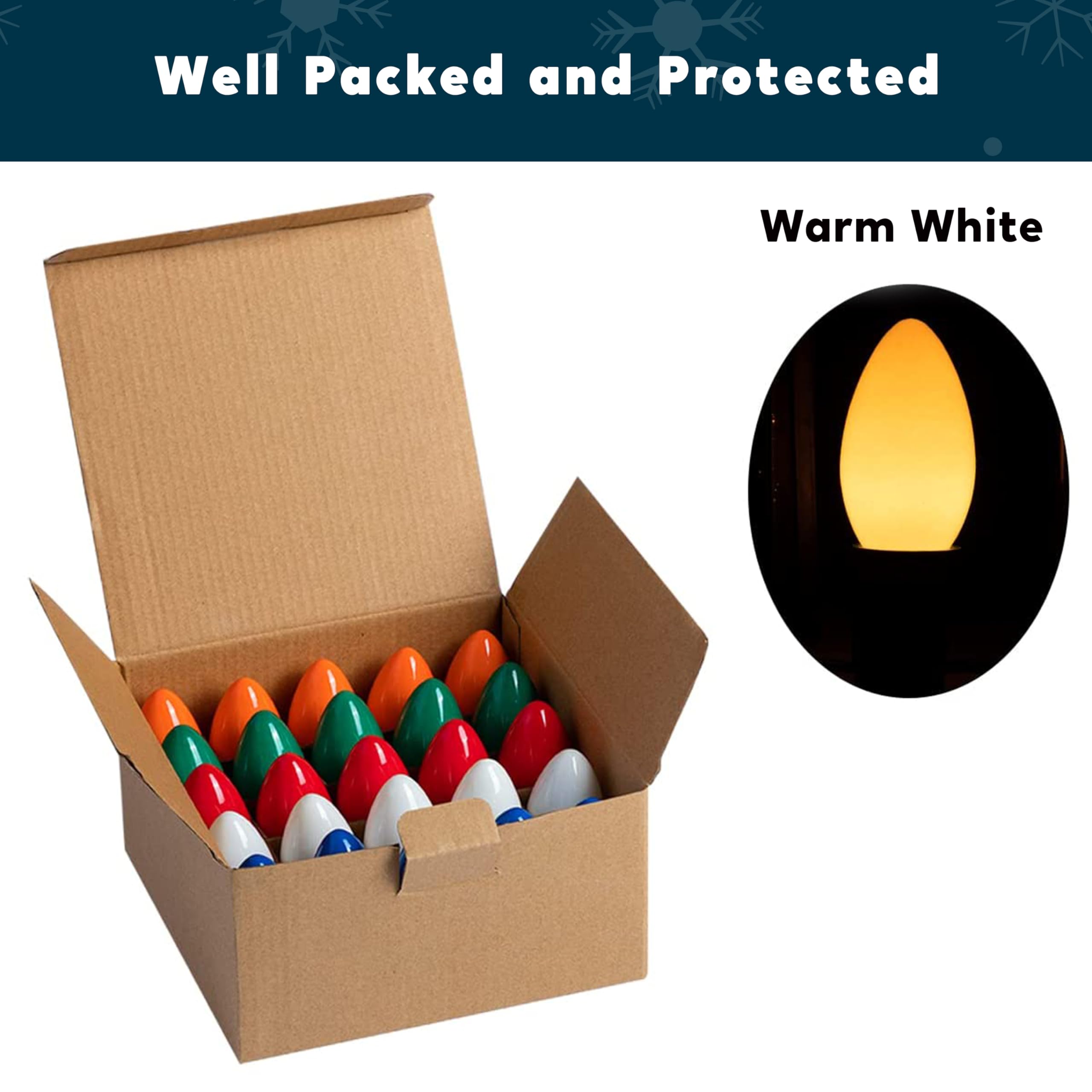 Joiedomi 25 Pack C9 Light Bulb  Replacement Multicolor Light Bulbs For Christmas String Light Outdoor  Indoor  Lawn  Tree  Panel Decor  E17 Candelabra Base  Longer Life 120V 7W