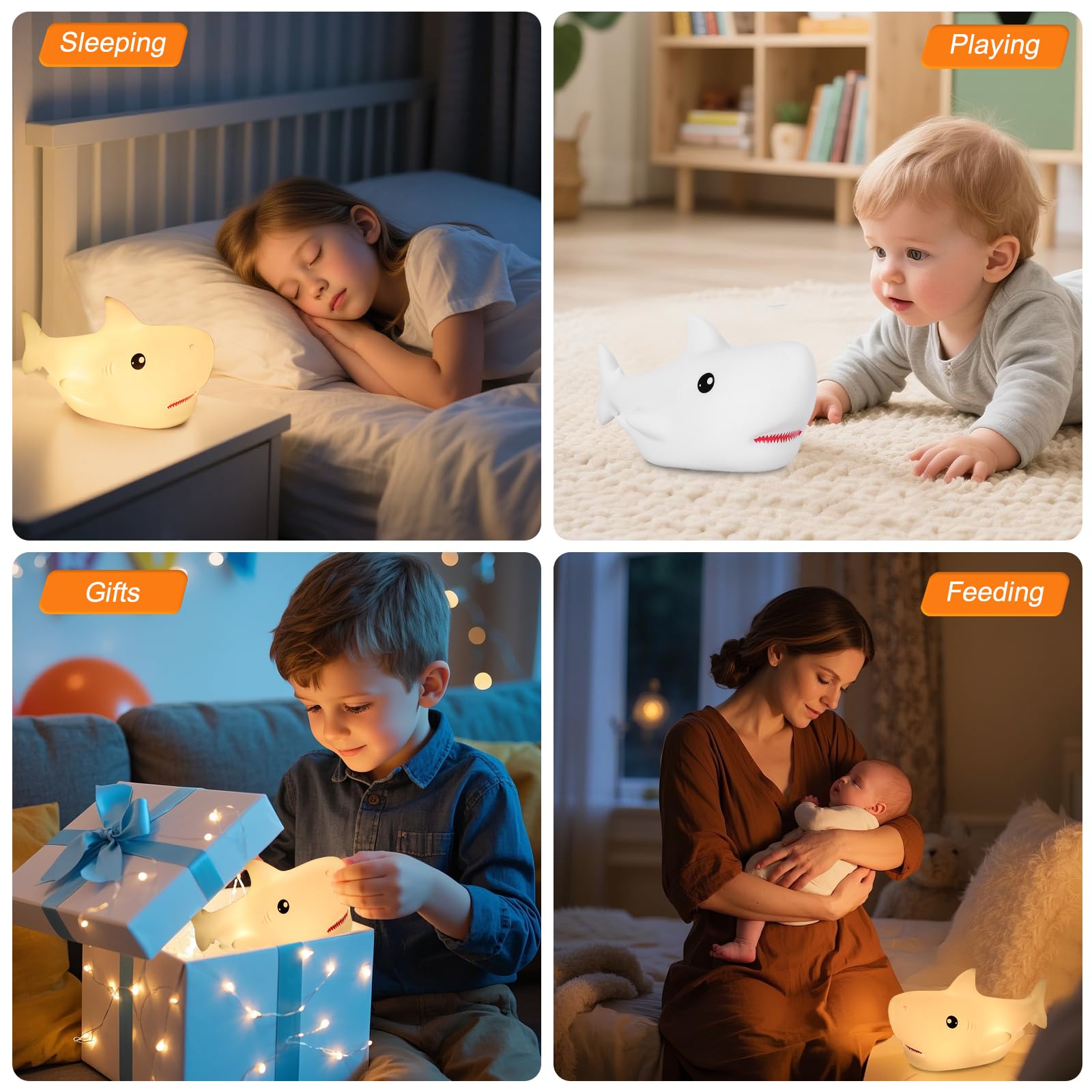 ZKLiLi Remote Shark Night Light, Portable Silicone Nightlight for Kids, 7.48" x 3.58", Light Color, Model ZKLILI-09