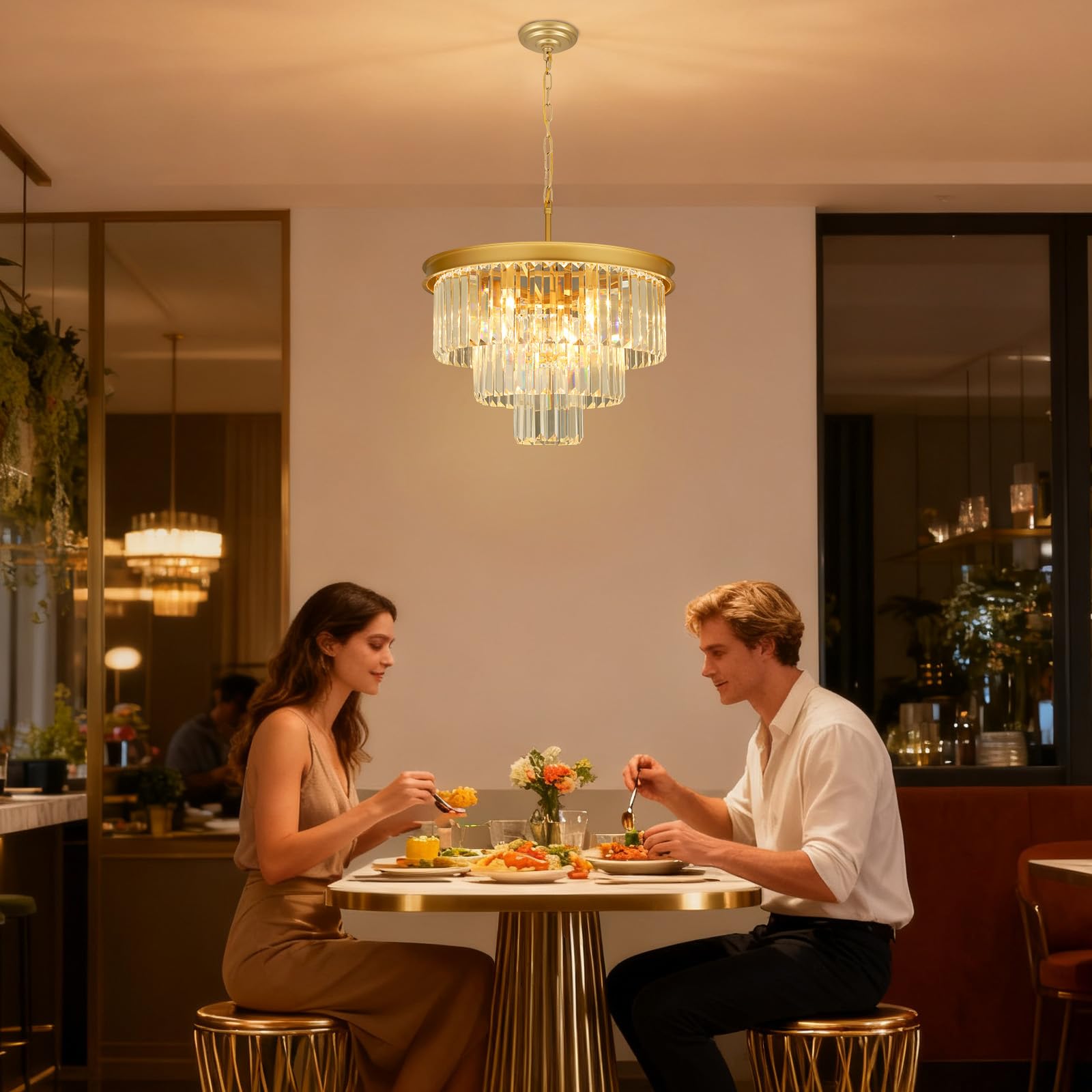 Weesalife Crystal Chandeliers For Dining Room Lights Fixtures  9 Lights Gold Modern Chandeliers For Bedroom  3-Tier Round Crystal Lighting Fixtures For Living Room Entryway Kitchen Island D20 Inch