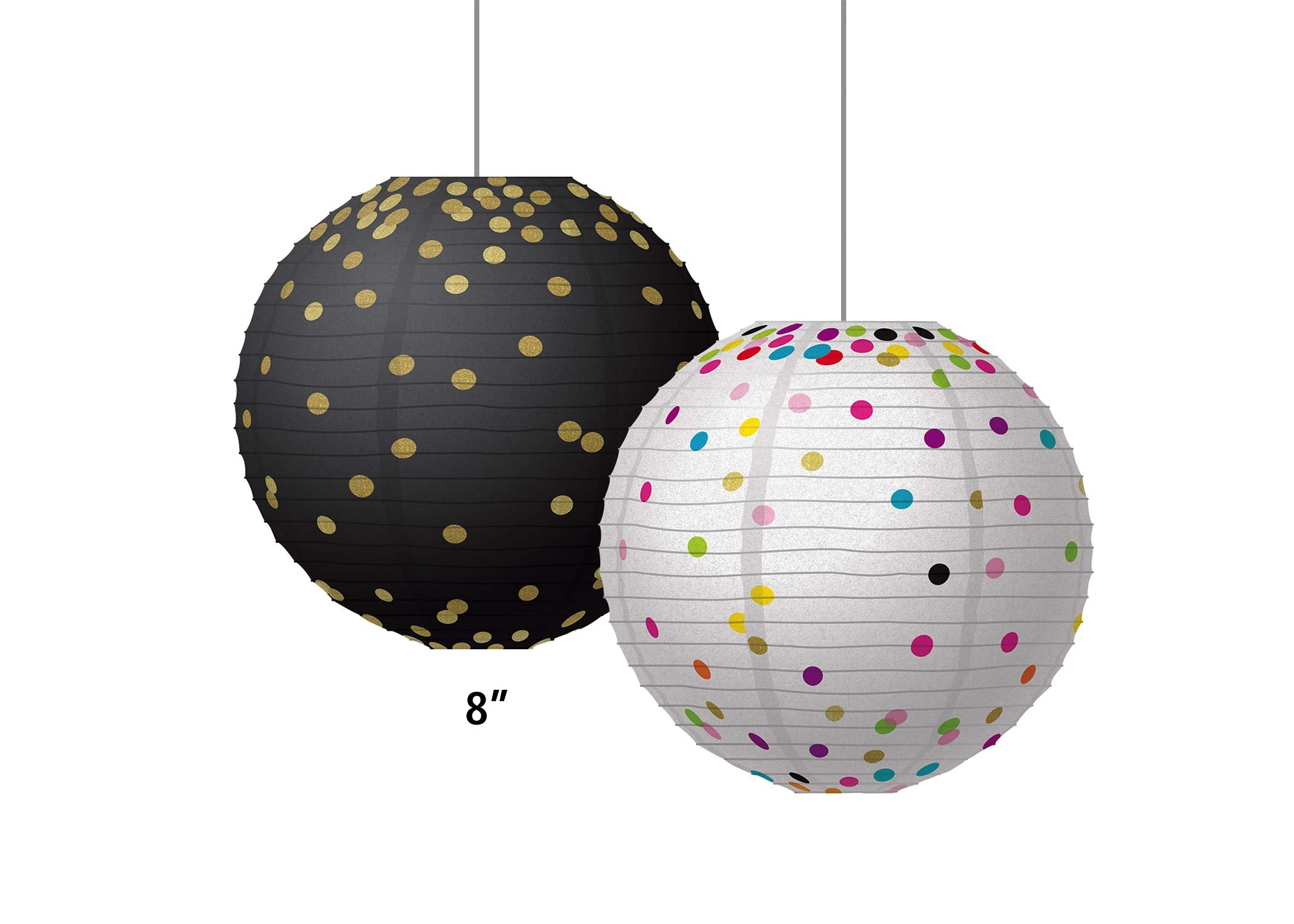 Teacher Created Resources Hanging Paper Lanterns, Gold Foil & Confetti, 8in, Multicolor, Model TCR77472