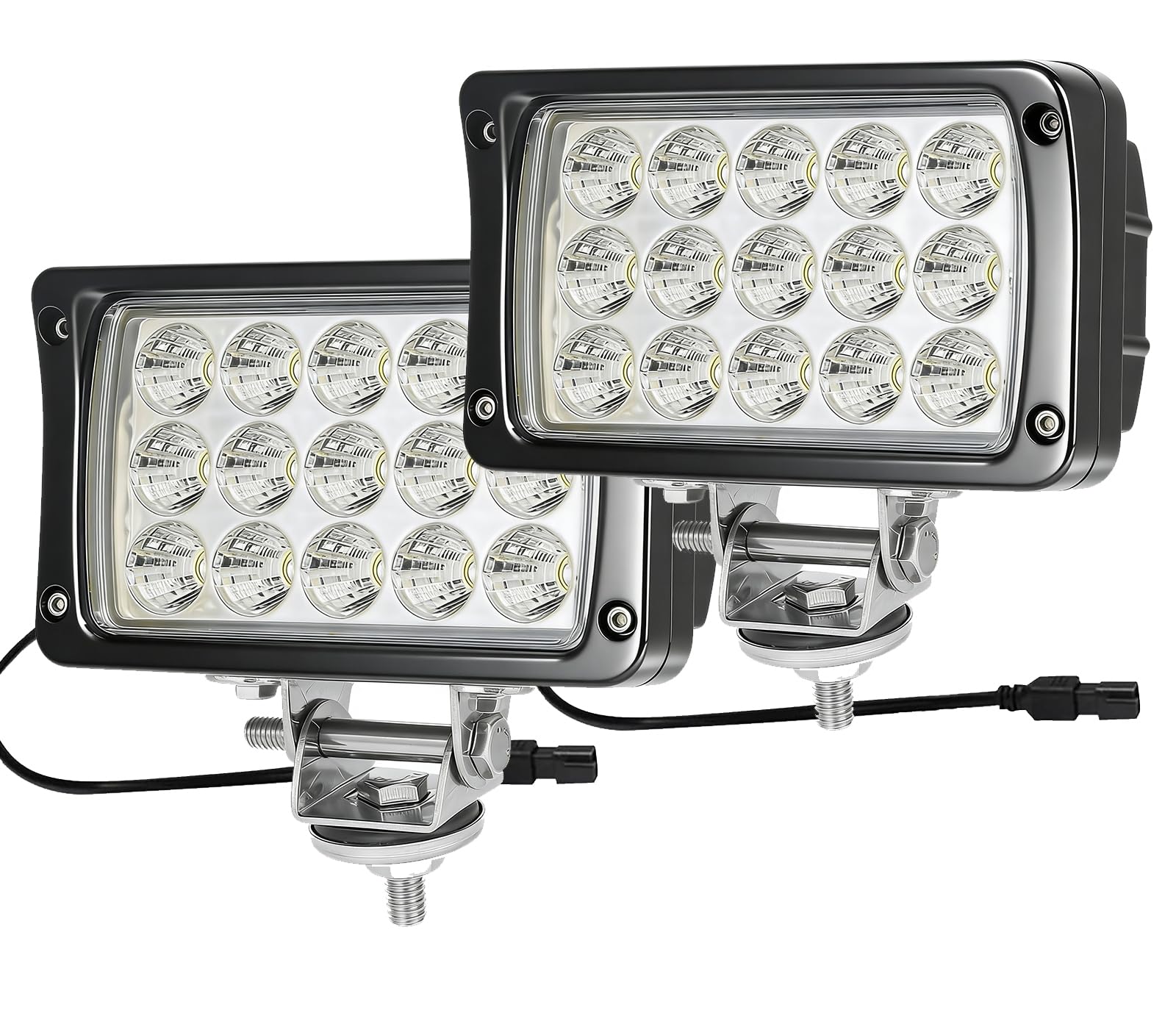 Condukceen 2PACKS 45W 4500LM Super Bright 12-24V LED Work Flood Lights 6000K White Waterproof Led Driving Fog Light for Trucks Tractors Off-Road and Heavy-Duty Equipment Plug & Use DT Connector