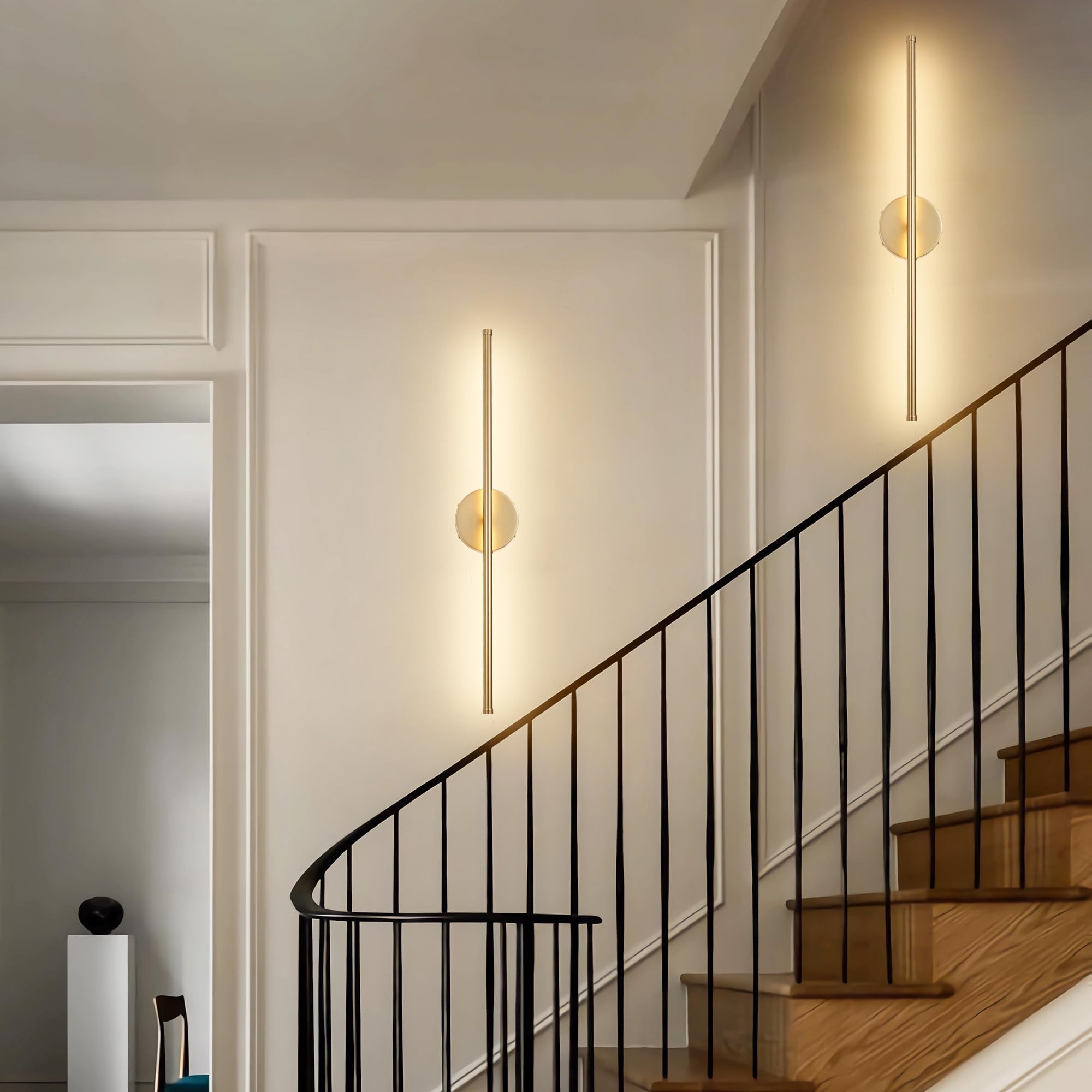 Kartoosh Battery Operated Wall Sconces  Dimmable Wall Sconces Set Of Two  350Rotate  3000K Led Gold Wireless Wall Light For Living Room  Bedroom  Hallway  32.2 Inch (2 Pack)