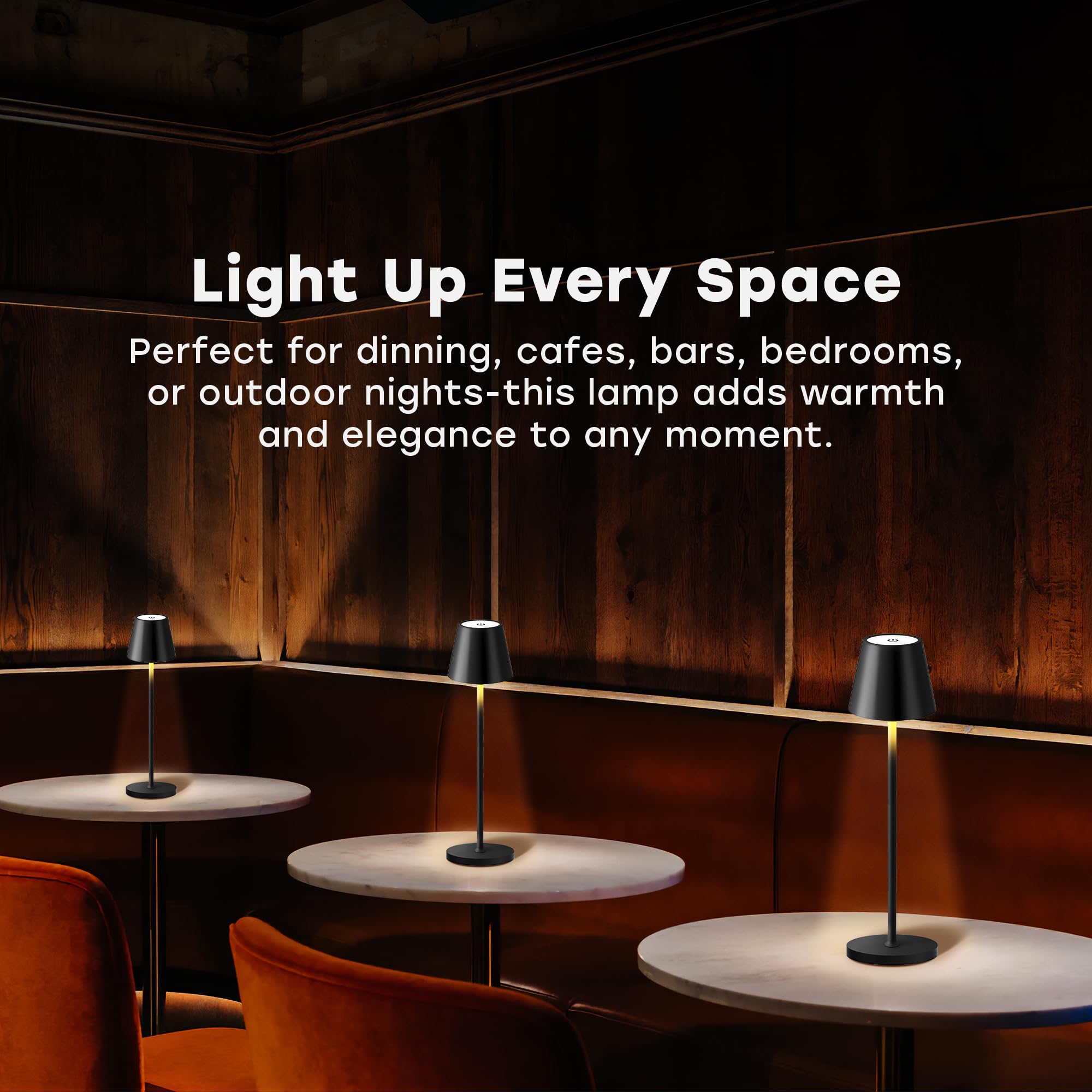 CASABOLA Cordless Table Lamp, 5200mAh Battery, 3 Color Dimming, 4.5inD x 4.2inW x 15inH, Black, Model BSD