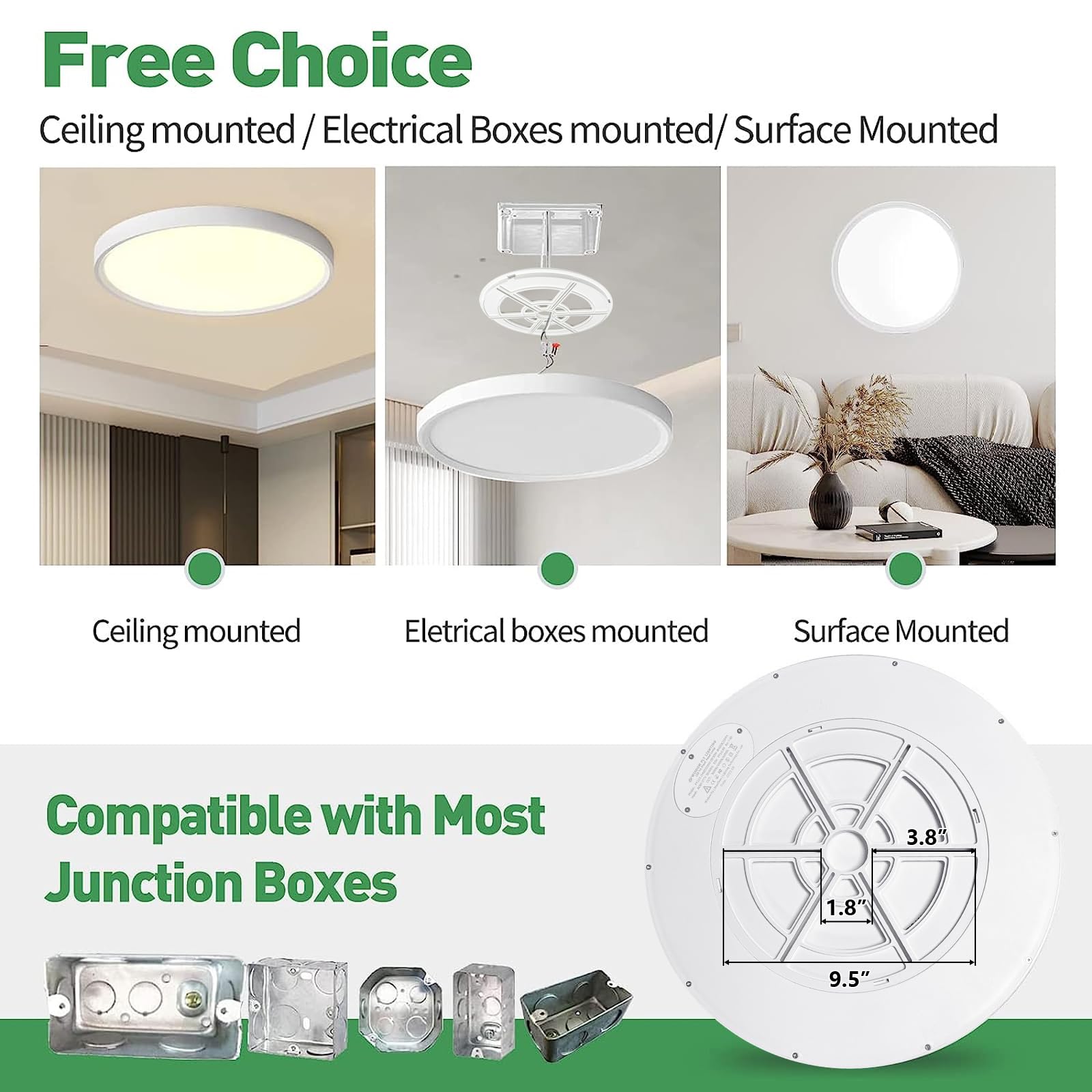FY WISDOM FLY LIGHTING 2PK LED Flush Mount Ceiling Light, 32W, 3480LM, CCT Selectable, Round, White, Low Profile for Hallway,