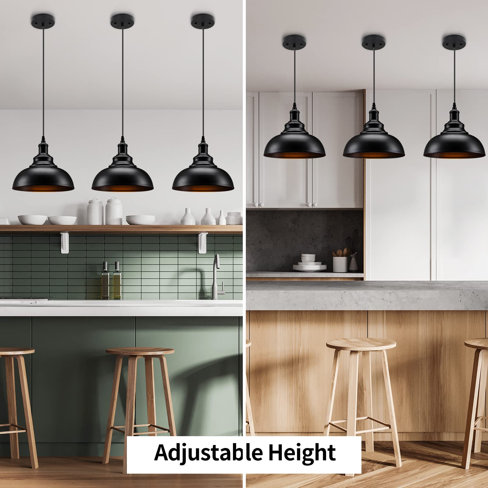 Asnxcju Matte Black Pendant Light, Industrial Farmhouse Ceiling Lamp, 2-Pack, Metal