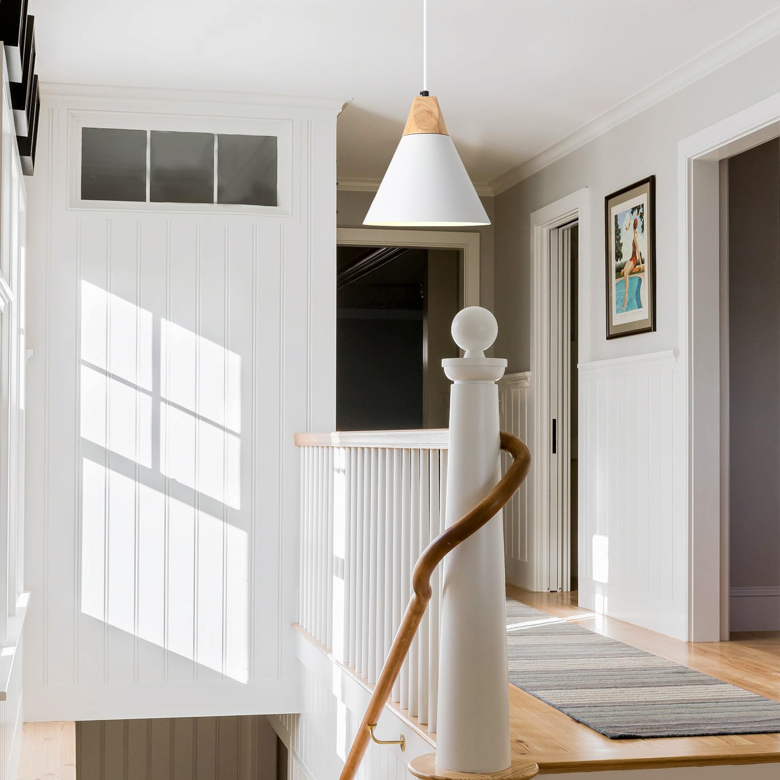 Sesiment Plug In Pendant Light, 2 Pack 9.4Inch Hanging Lights With Plug In Cord 14.7 Ft, White Pendant Light Plug In, Hanging Pe