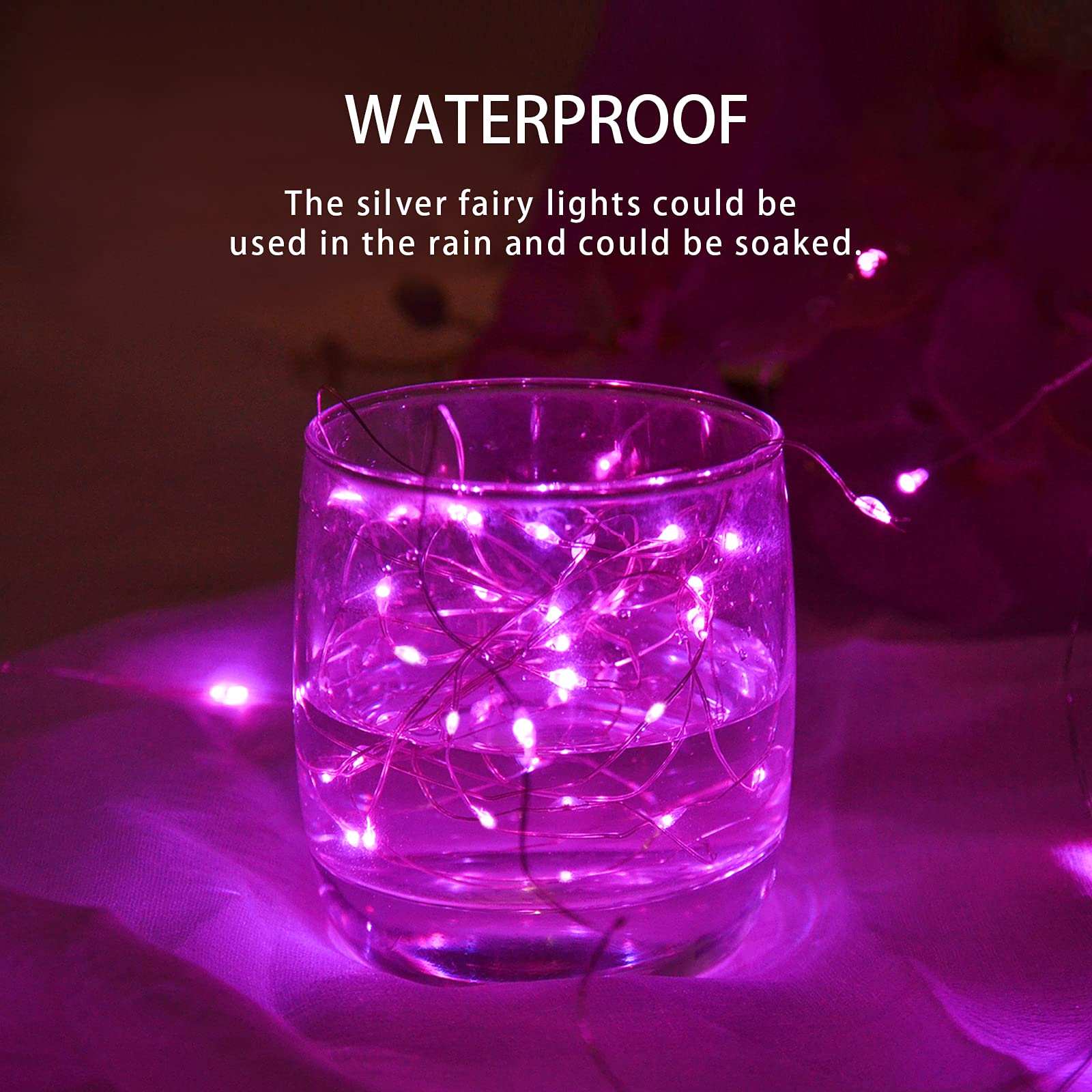 Jmexsuss 4 Pack 50 Led Fairy Lights Battery Operated 16.1Ft Pink Fairy Lights Indoor Outdoor Waterproof For Gifts Weeding Birthday Christmas Decorations