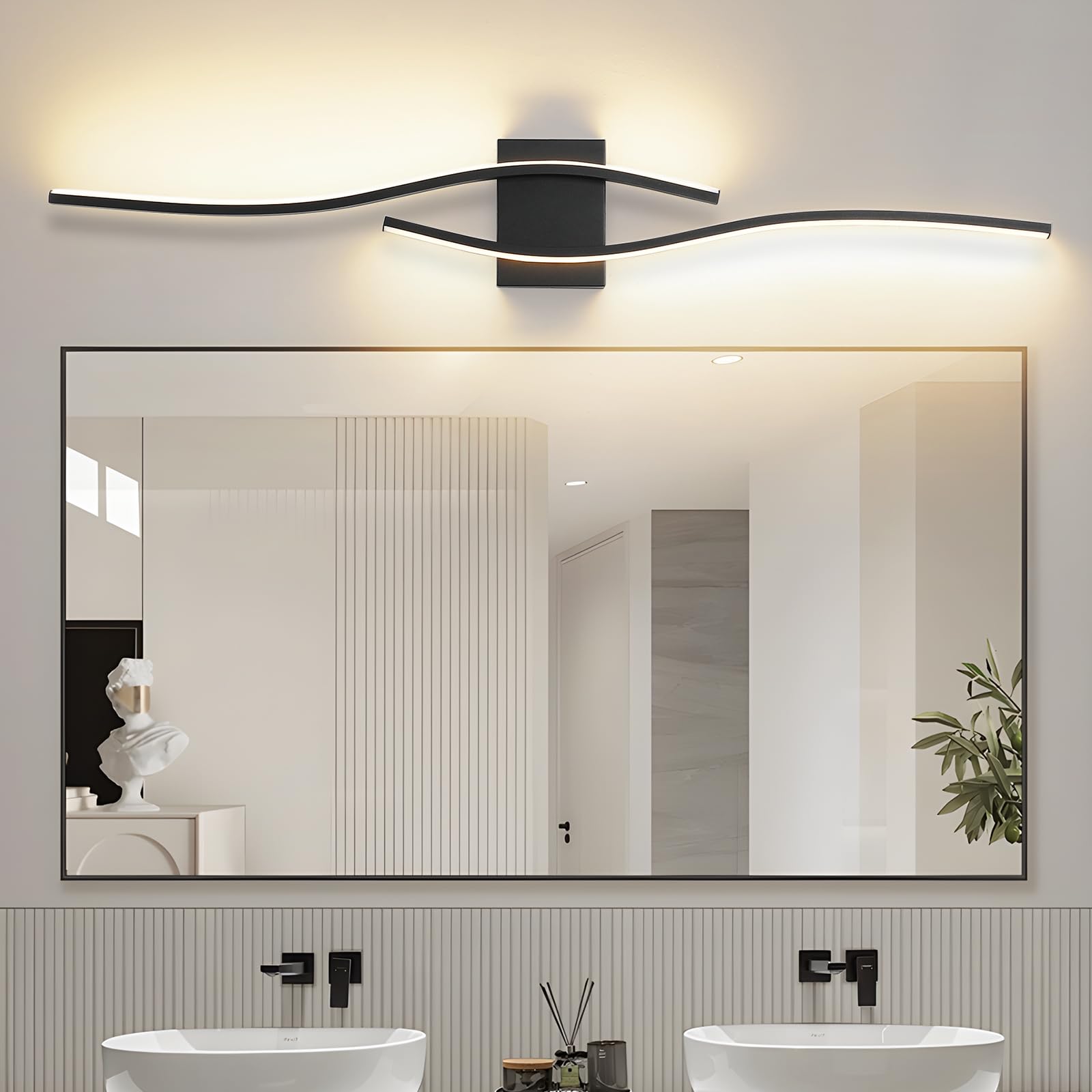 Pasoar Modern LED Vanity Light Fixture, 39.4in Hard-Wired, Metal, Remote Control, 3000K-6000K, Model 3217-1P, Black