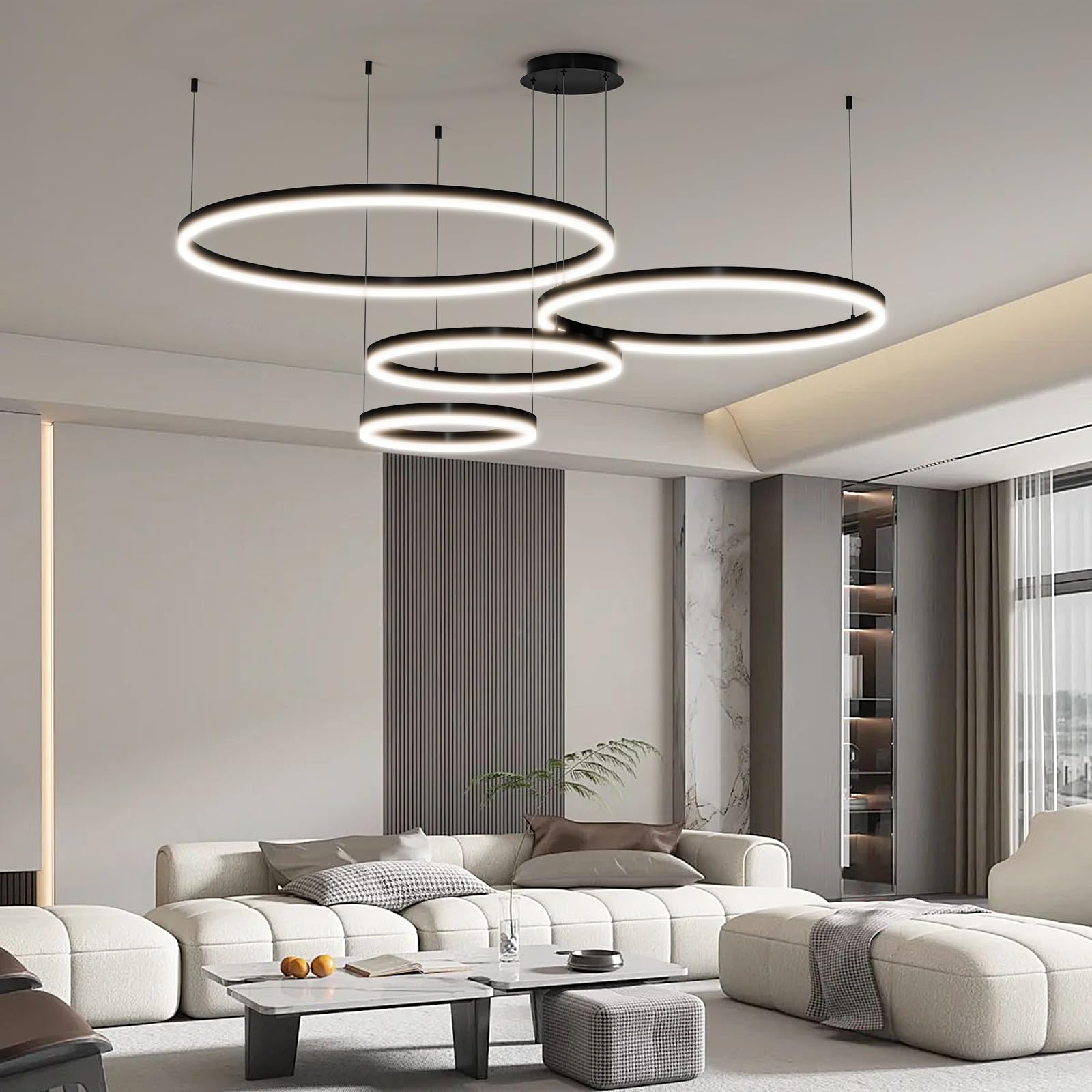 Matven Modern Dimmable Chandelier Light, Remote Control, 3 Color Modes, 15.7x23.6x31.4x39.3in, Black, Model KD-Y