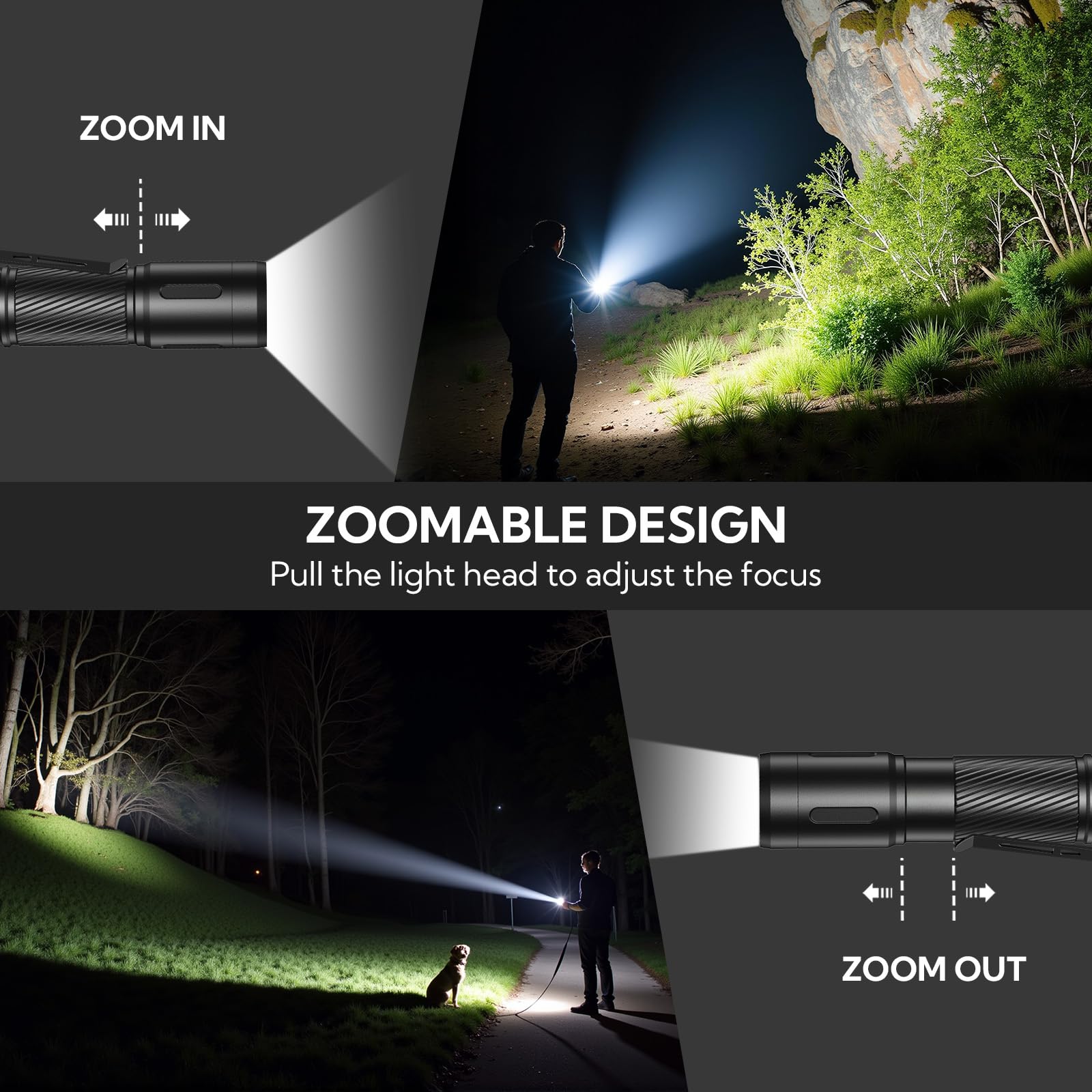 RECHOO Rechargeable Flashlight 500 Lumens, 3 Modes, Black, 2 Pack, Aluminum, Model G800-2P, Water Resistant, Tactical Torch Light