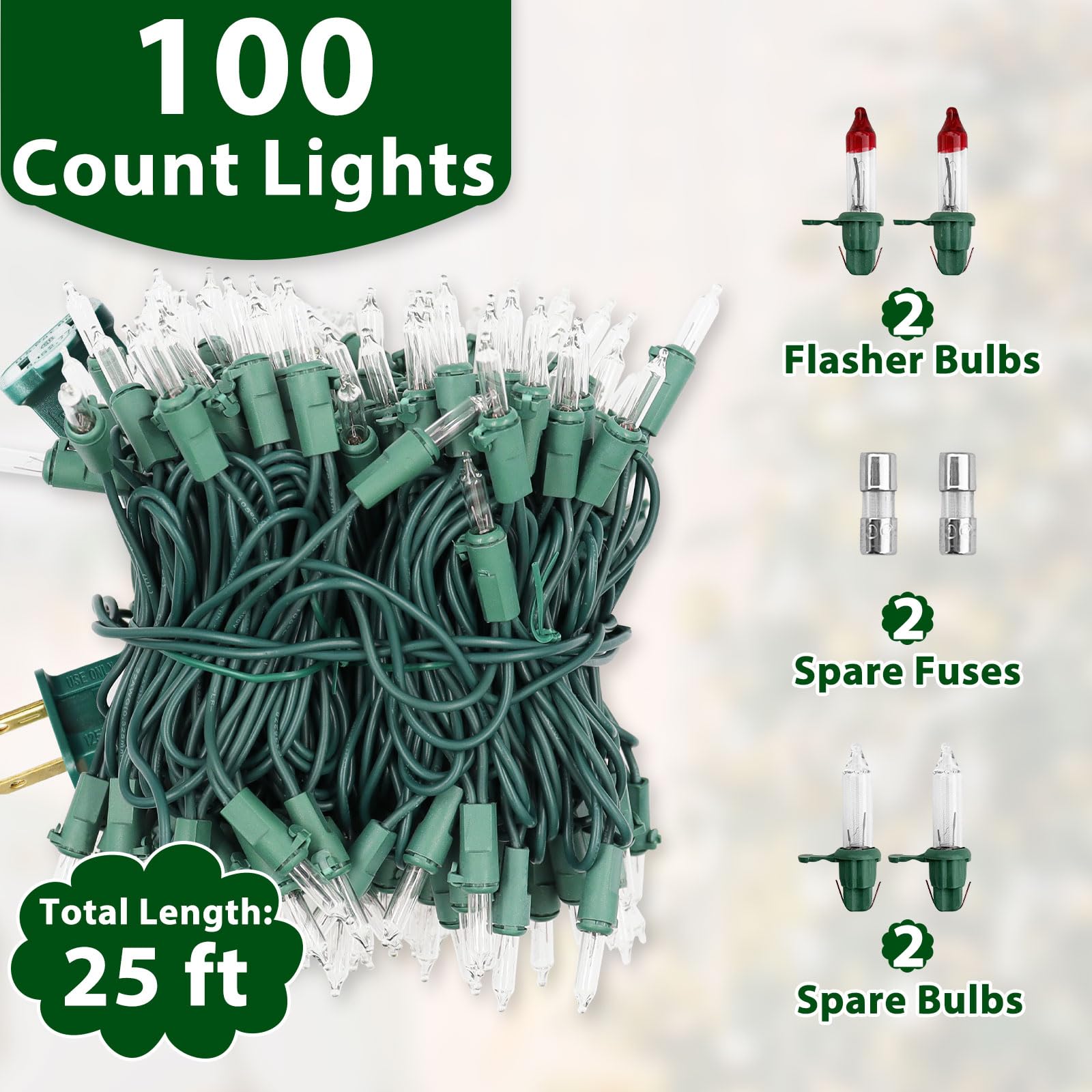 Cxlho Clear Christmas Lights 25Ft 100 Incandescent Bulbs Warm White Mini Lights With Green Wire For Christmas Tree, Garland, Tha
