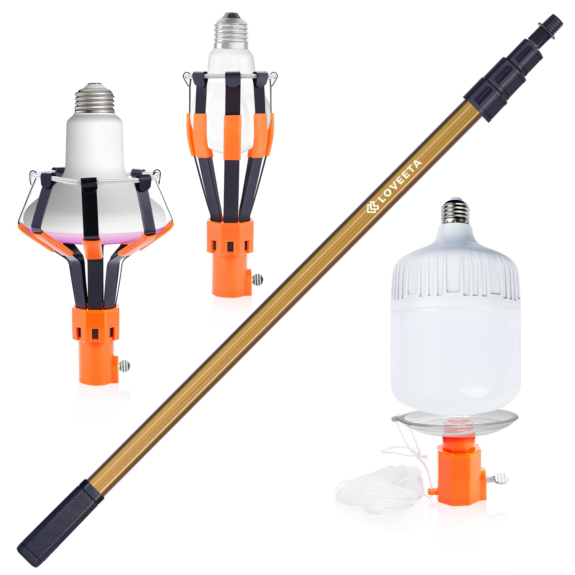 Loveeta Gen2 12Ft [18Ft Reach] Lightweight Extendable Light Bulb Changer Pole For High Ceilings - Telescopic Light Bulb Pole Cha