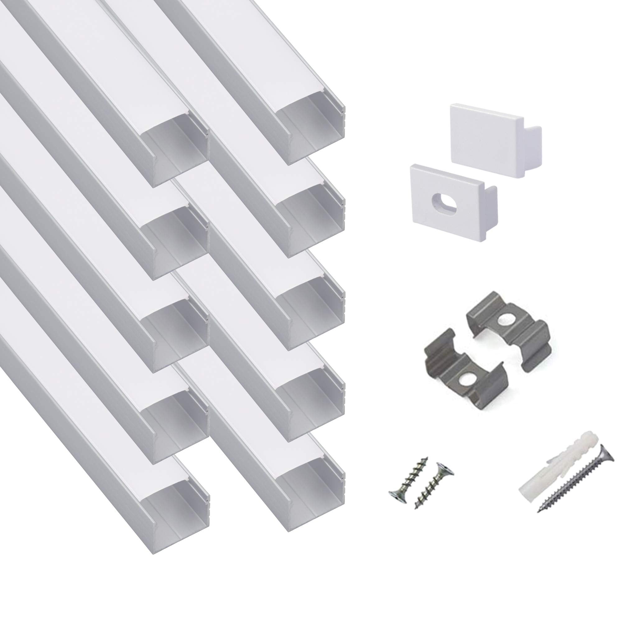 hunhun 10-Pack 3.3ft/1Meter Plus-Size U Shape LED Aluminum Channel System with milky Cover, End Caps and Mounting Clips, Aluminu