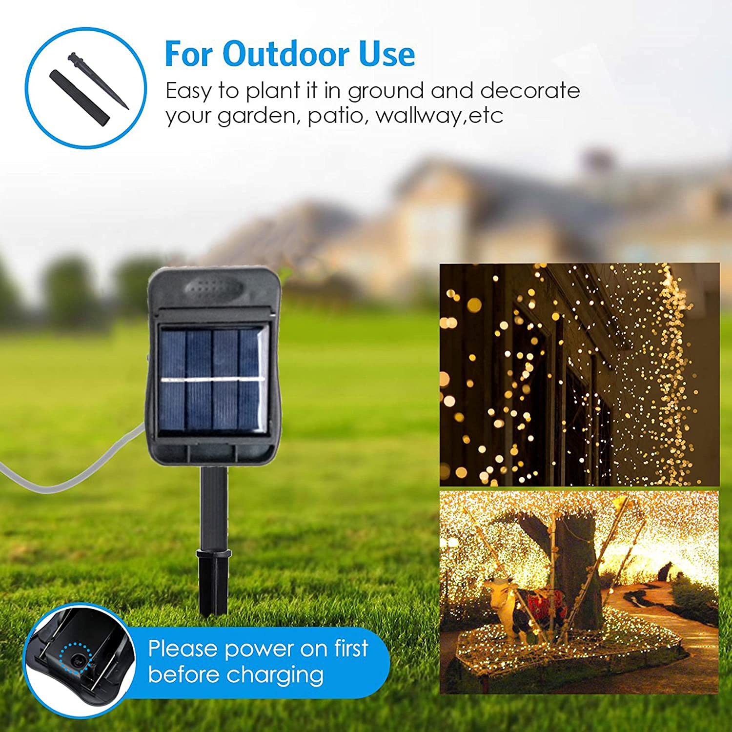 Angmln Solar Powered Twinkle Fairy String Lights, 200 Leds, Warm White, Waterproof, 8 Modes, Decorative For Outdoor Garden & Christmas Tree