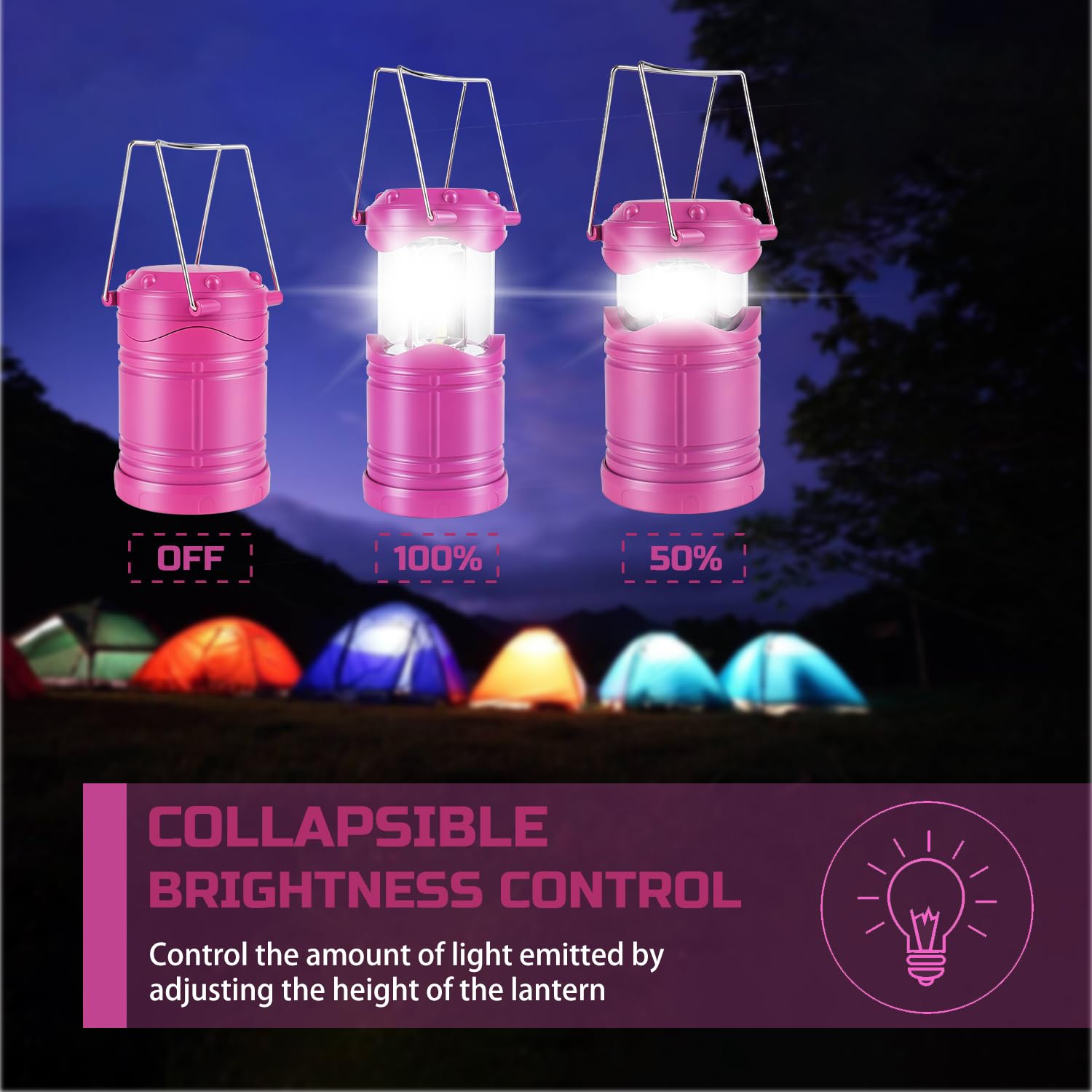 Lichamp Led Camping Lantern, 4 Pack Battery Powered Flashlight For Power Outages, Portable Collapsible Hanging Light Essential F