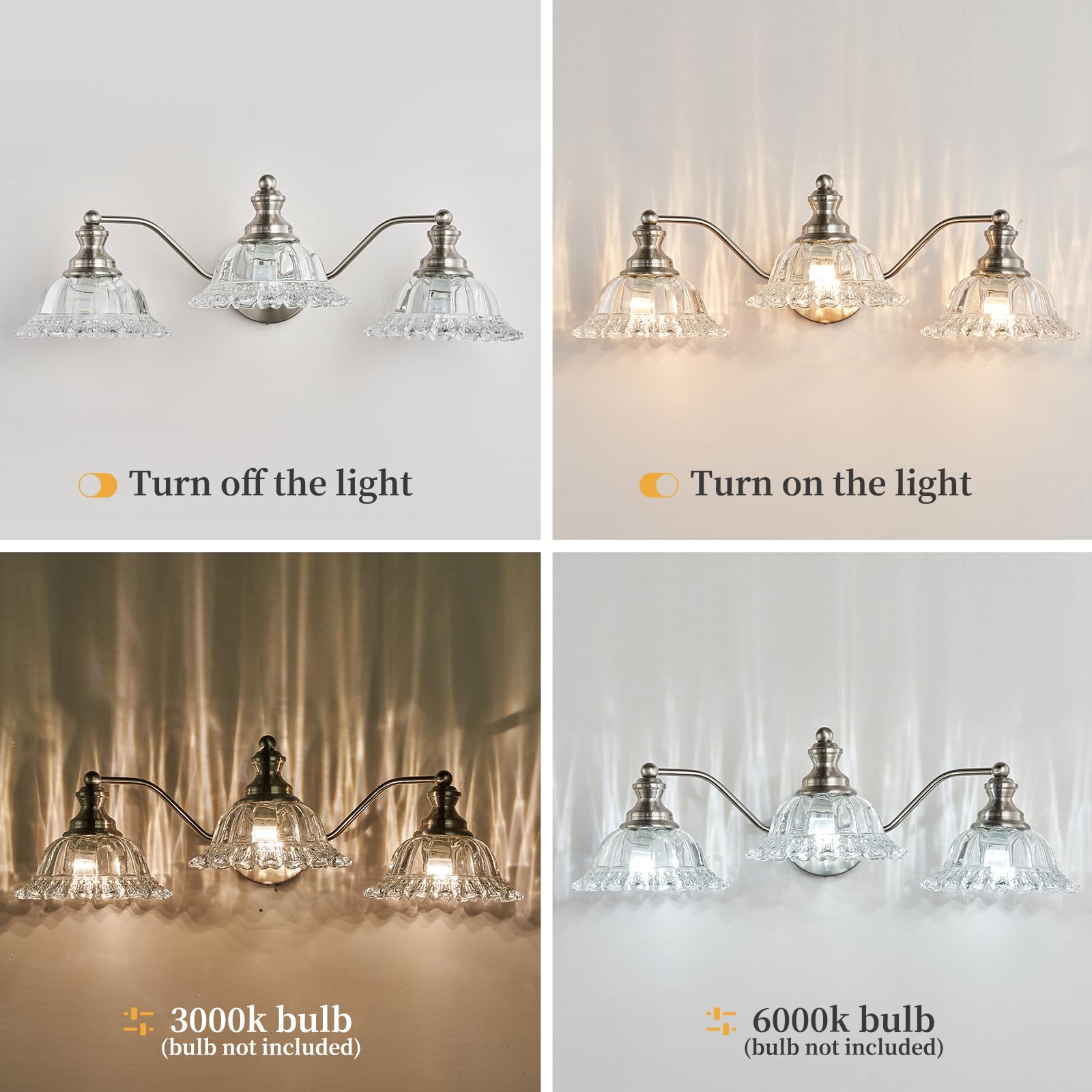 Xiedun Brushed Nickel Bathroom Vanity Light Fixture 3 Light Vanity Lights For Bathroom Vanity Light Fixtures