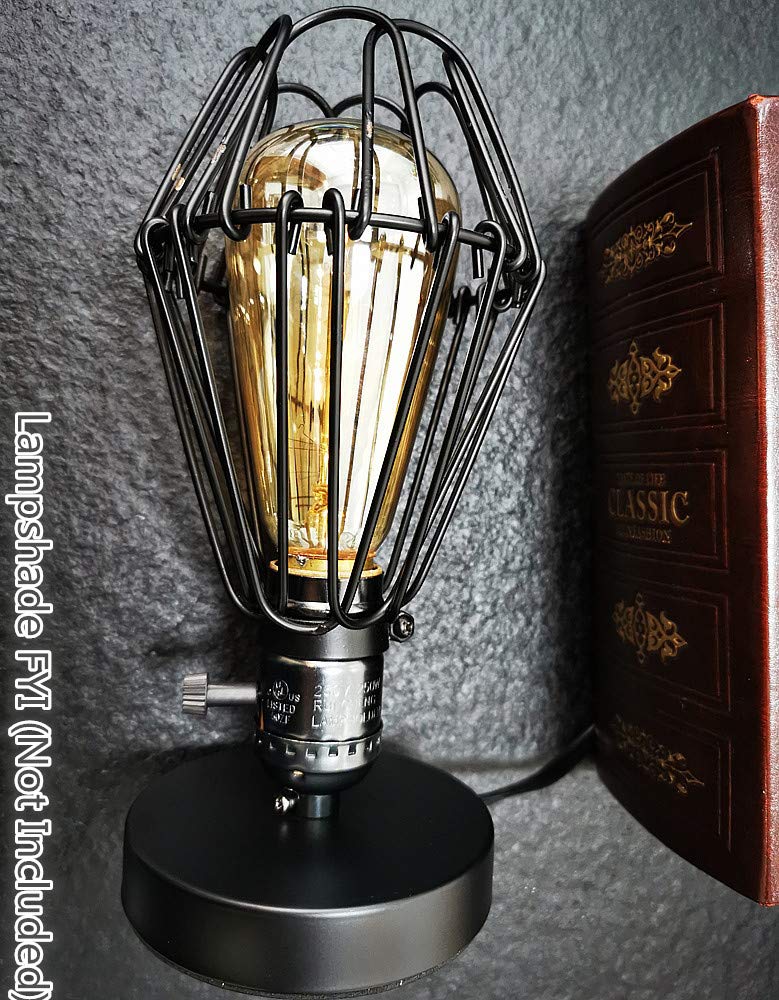 YUANKANG Edison Desk Lamp, Industrial Retro Metal Table Lamp, 3.39in Size, Black, Model YKDTTD, Plug-in with On/Off Switch