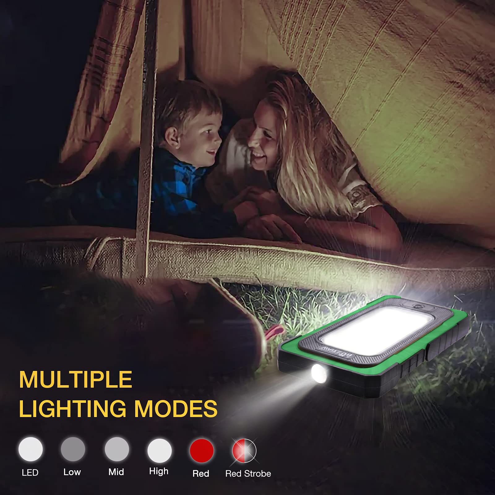 WARSUN Led Rechargeable Portable Magnetic Waterproof Solar Flood Light for Outdoor Camping Hiking Emergency Car Repairing (USB C