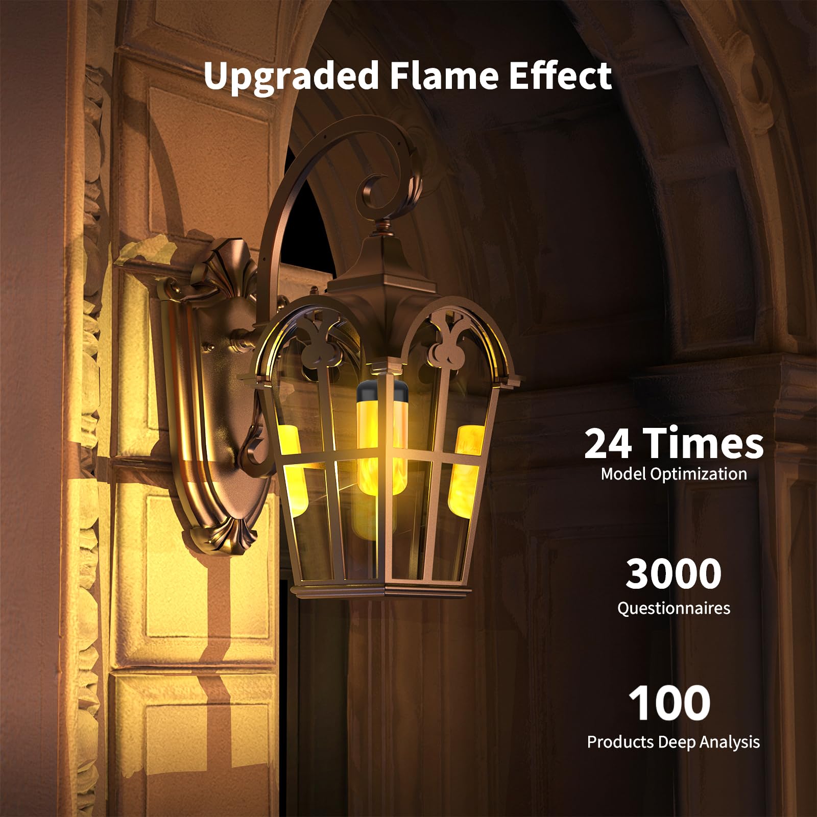 Morsatie LED Flame Light Bulbs, 4 Modes, E26, Gravity Sensor, 2 Pack - Black Base, Indoor/Outdoor Decoration