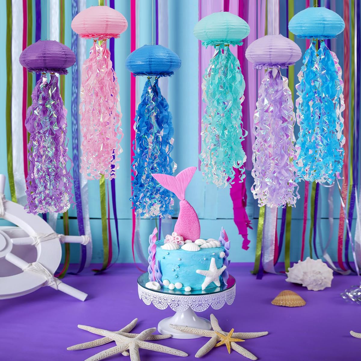 Zilue Mermaid Birthday Decorations, Jellyfish Paper Lanterns For Ocean Mermaid Baby Shower Under The Sea Party Decorations Pack