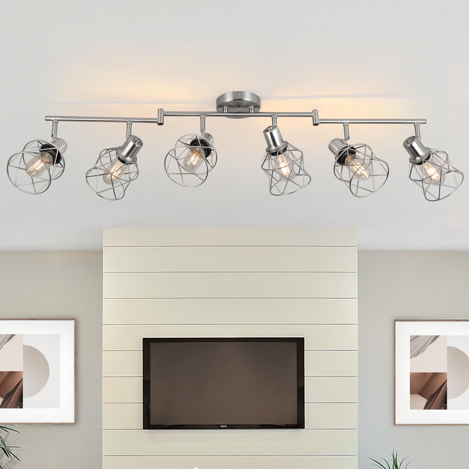 Wilon 6-Light Track Lighting Fixtures, Brushed Nickel Flush Mount Track Light Ceiling, 6 Way Ceiling Spot Light Kitchen Light Fixtures Directional Ceiling Spotlight For Kitchen Hallway Living Room