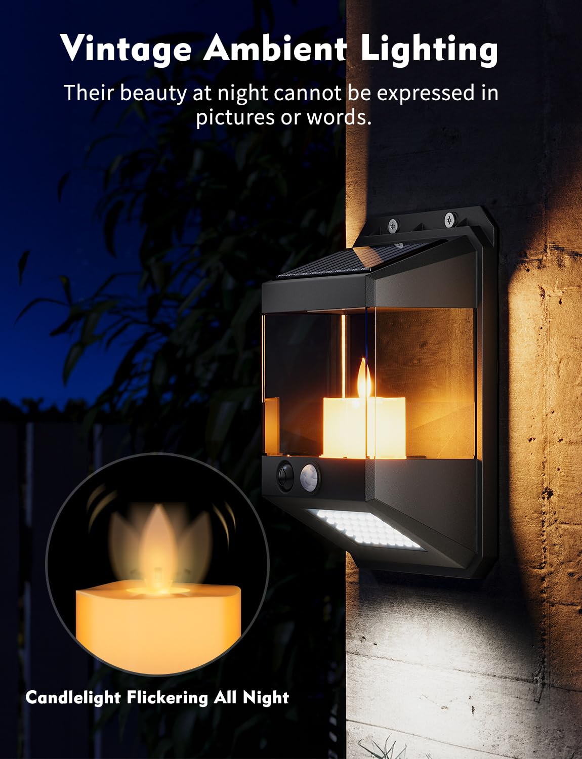 Viodaim Candlelight Flickering Solar Wall Lights Outdoor Motion Lights, Dual-Mode Fence Lights Solar Powered Waterproof, Led Outdoor Wall Lights For House, Gate, Deck, 4Pack [Upgraded]