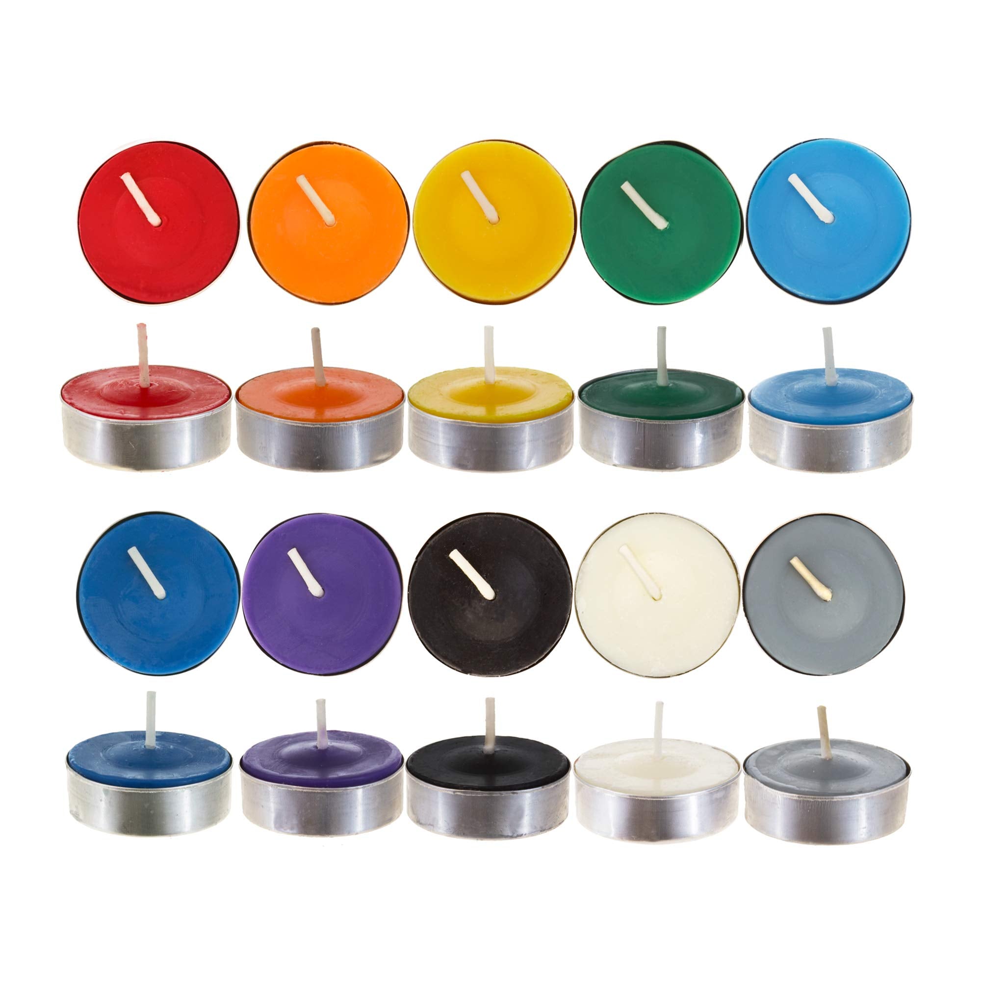 MEGA CANDLES Unscented Tea Lights - 50 pcs Assorted Colors, Wax Candles for Rituals, Spells, and Magic Supplies
