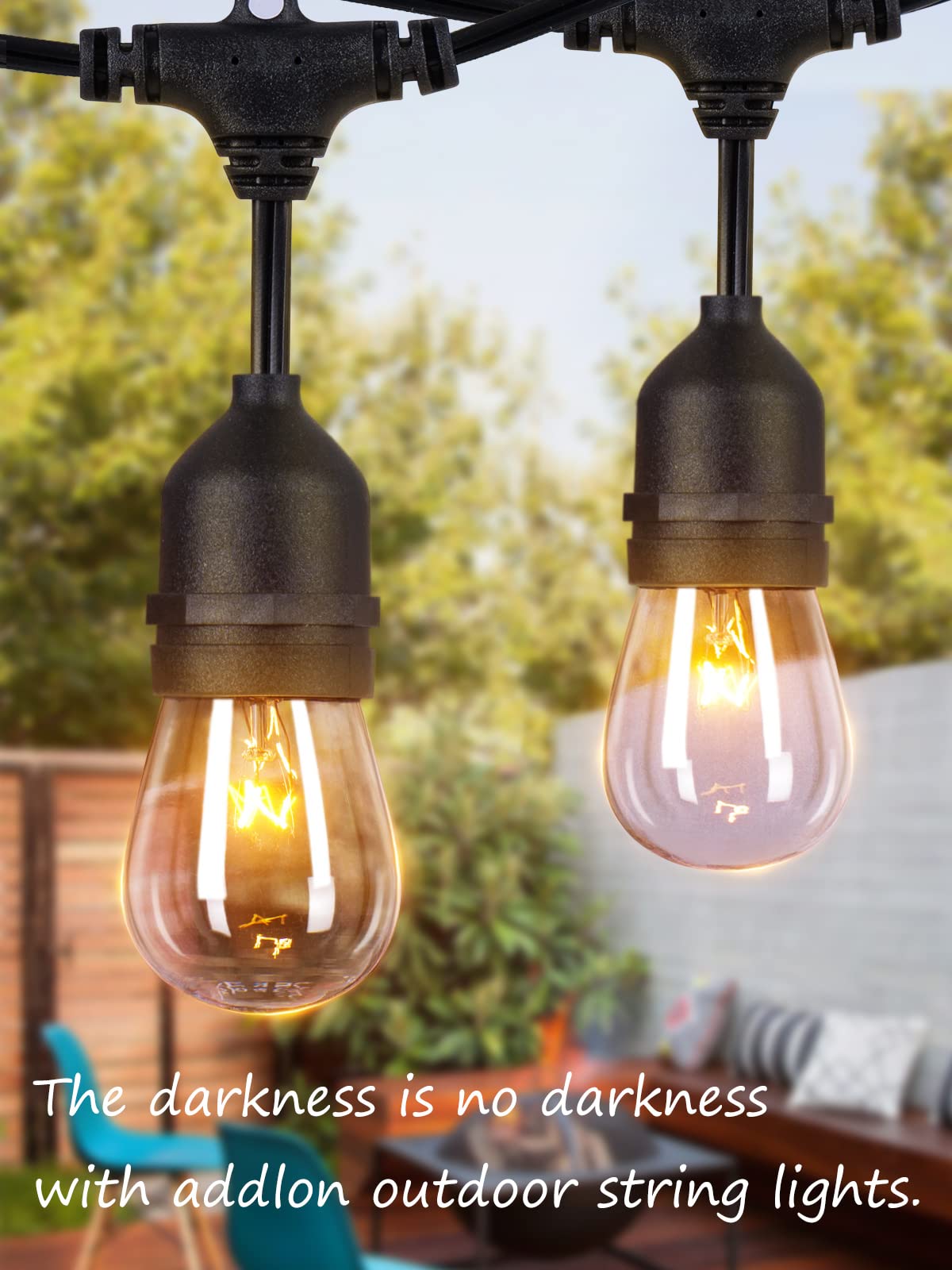 addlon 48FT Outdoor String Lights - 18 Vintage Edison Bulbs, Weatherproof, Black, ETL Listed, Heavy-Duty for Patio Garden Decor