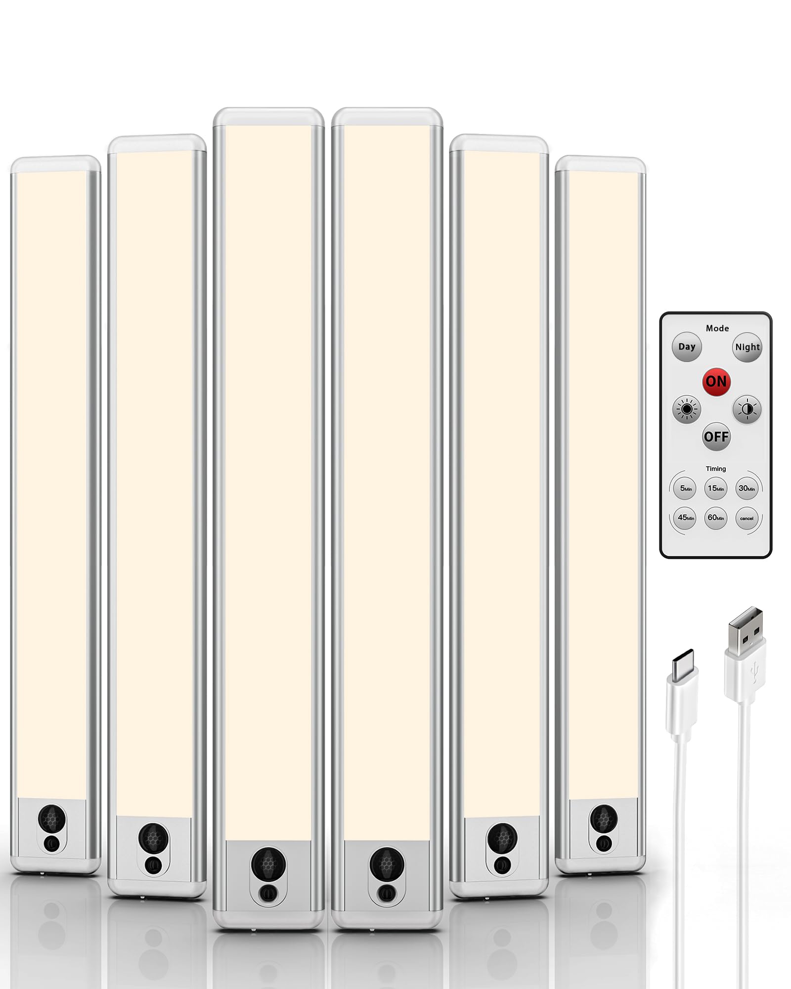 Ezvalo Under Cabinet Lights 14.5 Motion Sensor Light Indoor Dimmable  4000Mah Rechargeable Closet Lights 3500K With Remote Control  Wireless Under Counter Light For Kitchen Cabinet (Warm-6Pack)